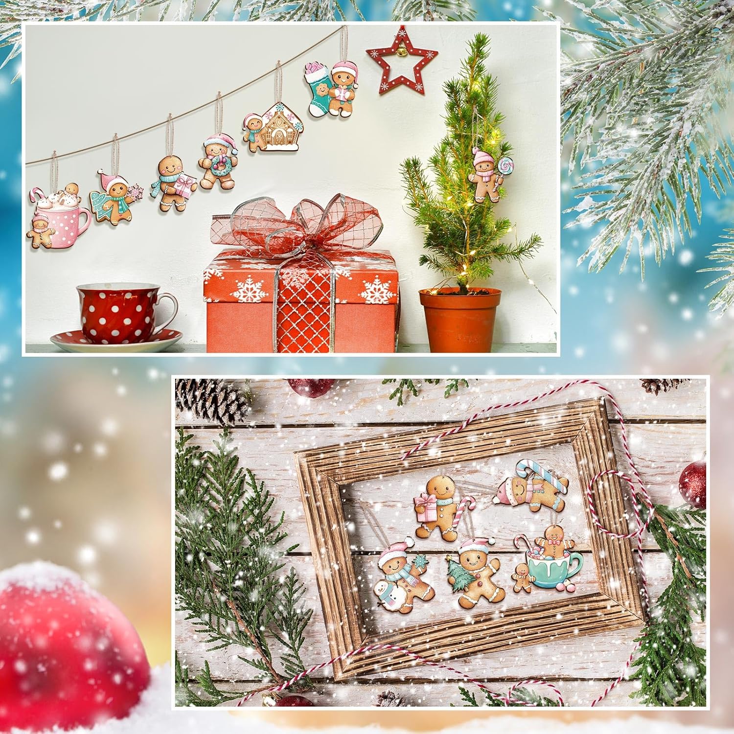 Kathfly 24 Pcs Pastel Pink Gingerbread Christmas Ornaments Wooden Gingerbread Men Cookies with Hemp Rope Cute Christmas Hanging Decorations for Xmas Tree Holiday Party Decor - Image 5