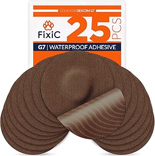Fixic G7 Over Patches - 25 Pack - Premium Adhesive Patches Compatible with Dexcom G7 & Stelo CGMs - Waterproof Adhesive - Pre-Cut Back Paper - Long Fixation for Your Sensor! (Upgraded, Coffee)