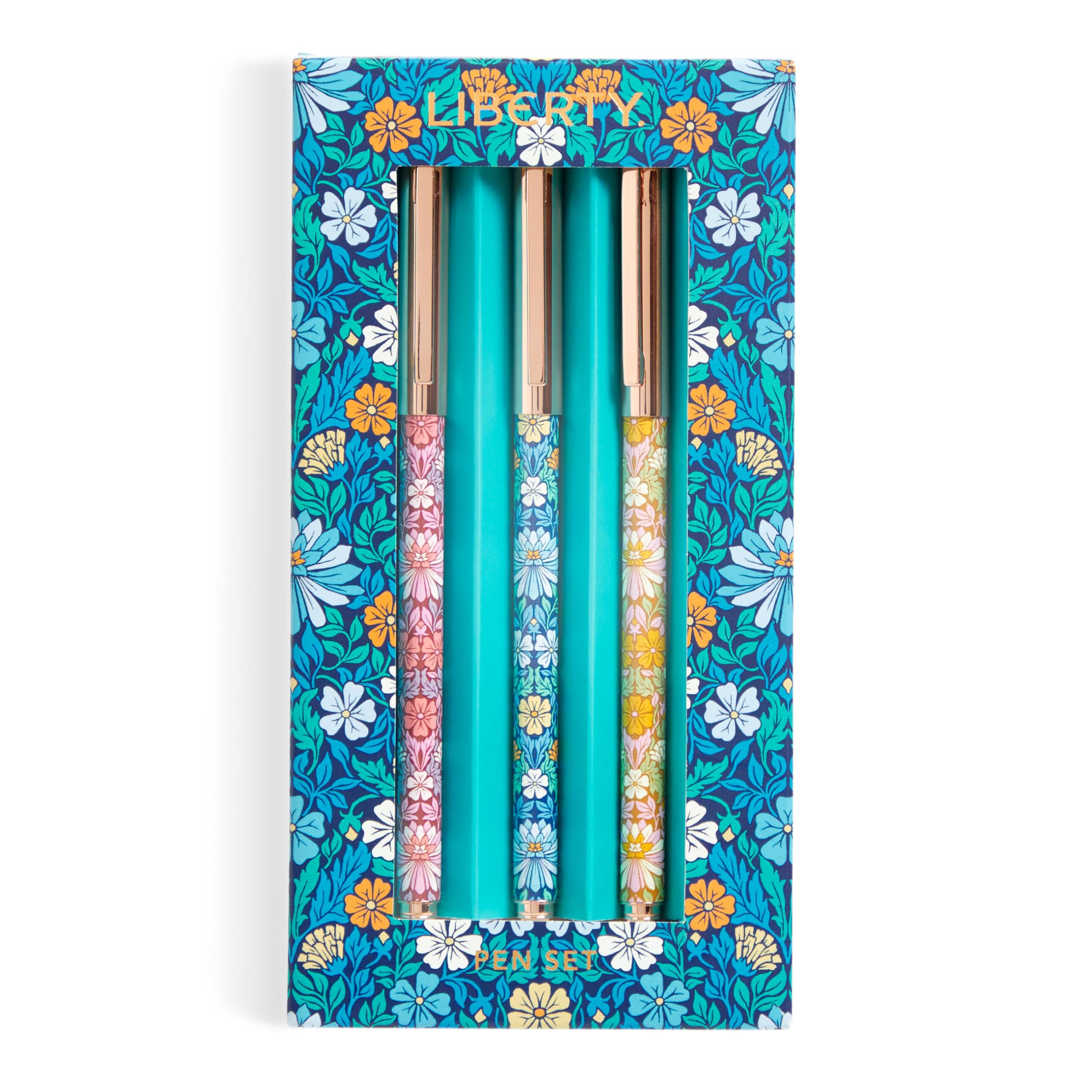 Galison Liberty Moon Flowers Everyday Pen Set – Includes 3 Black Ink Ballpoint Pens Decorated With Beautiful Liberty Floral Artwork And Metallic Caps