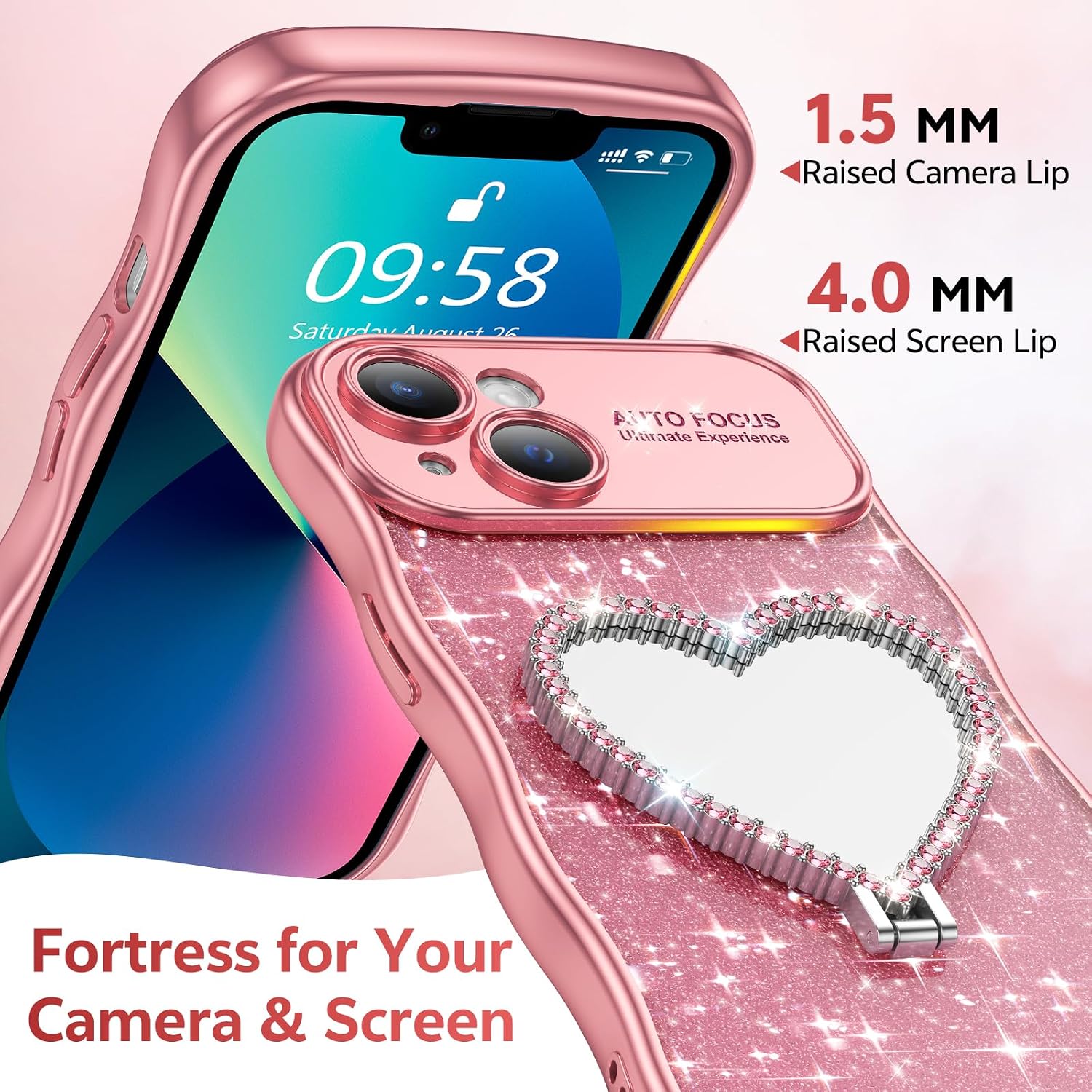 for iPhone 13 Case with Stand & Mirror&lanyard Gift for Women Girls image 3