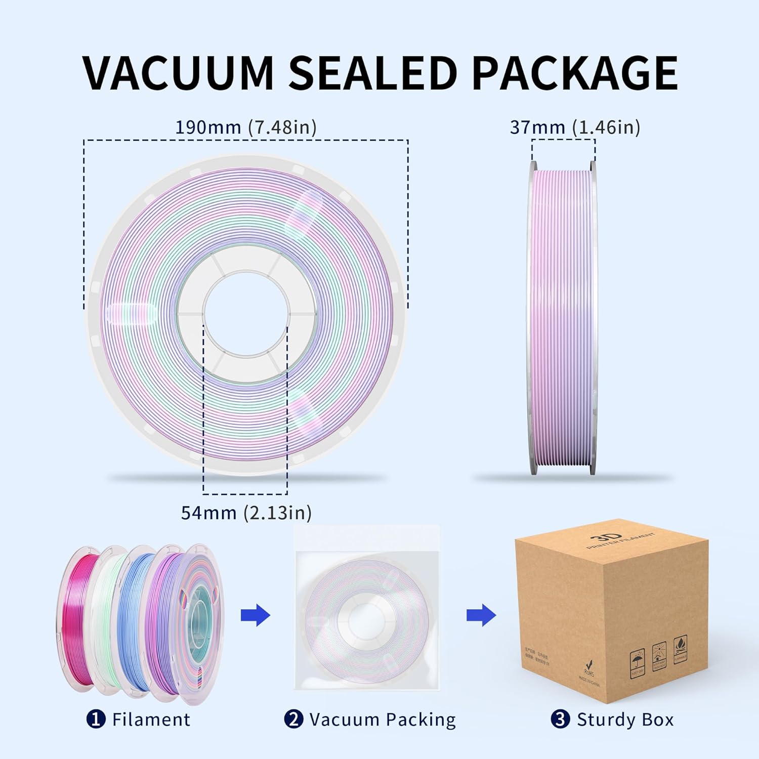 RAMBERY 3D Printer Filament Bundle 500g x 4 Spools, Silk & Matte Rainbow PLA Filament, Multicolore Fast Color Change 1.75 mm 3D Printing Filament