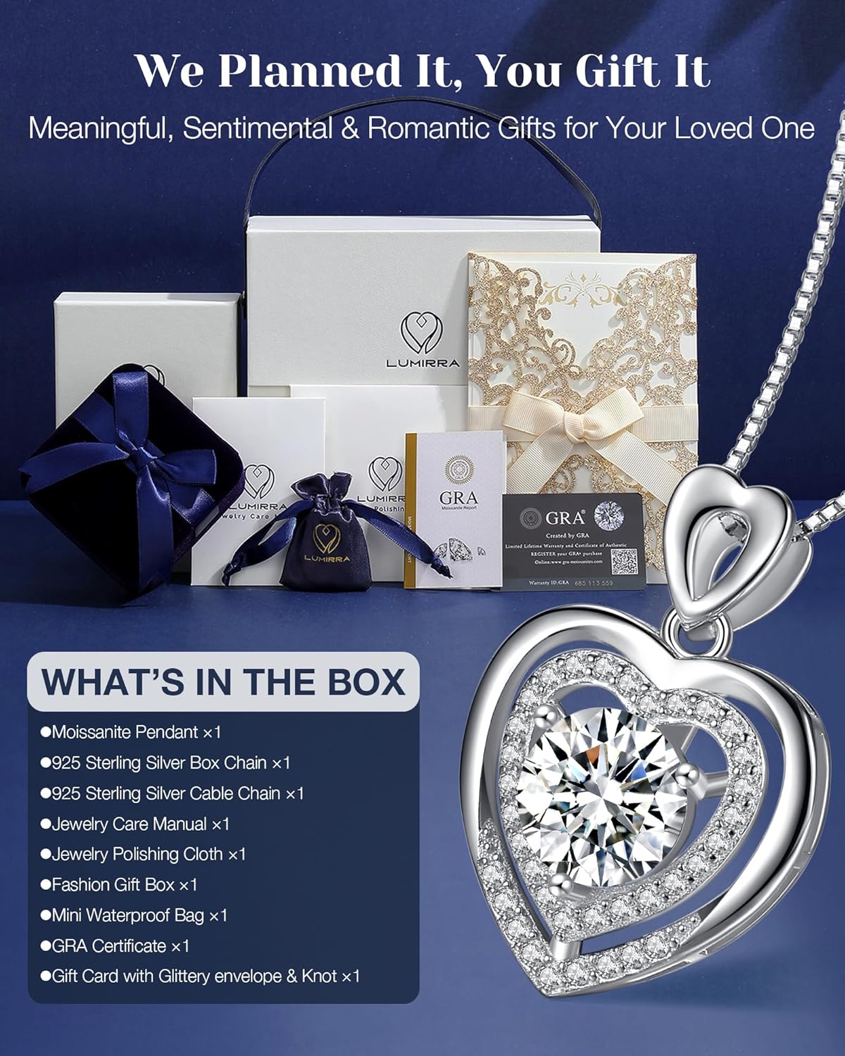 Gift for Wife from Husband, 1-2 Carat Heart Moissanite Necklace, 18K Gold Plated 925 Sterling Silver Pendant, Romantic Anniversary, Birthday, or Valentine’s Day Gift with Elegant Gift Box for Her - Image 4