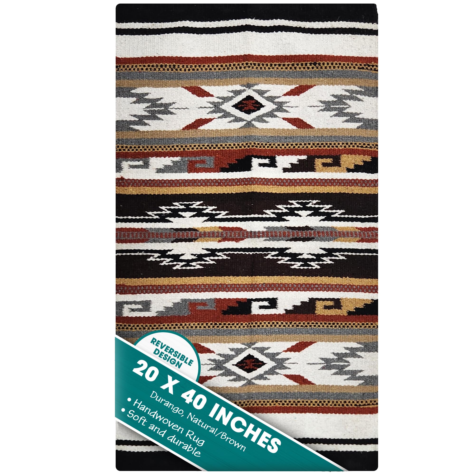 Boho Southwest Area Rug - Washable Bohemian Runner - Western Carpet - Rustic Rugs for Living Room, Outdoor Area, Bedroom, Decor, Kitchen & More (Durango, Natural/Brown, 20 x 40 Inches)