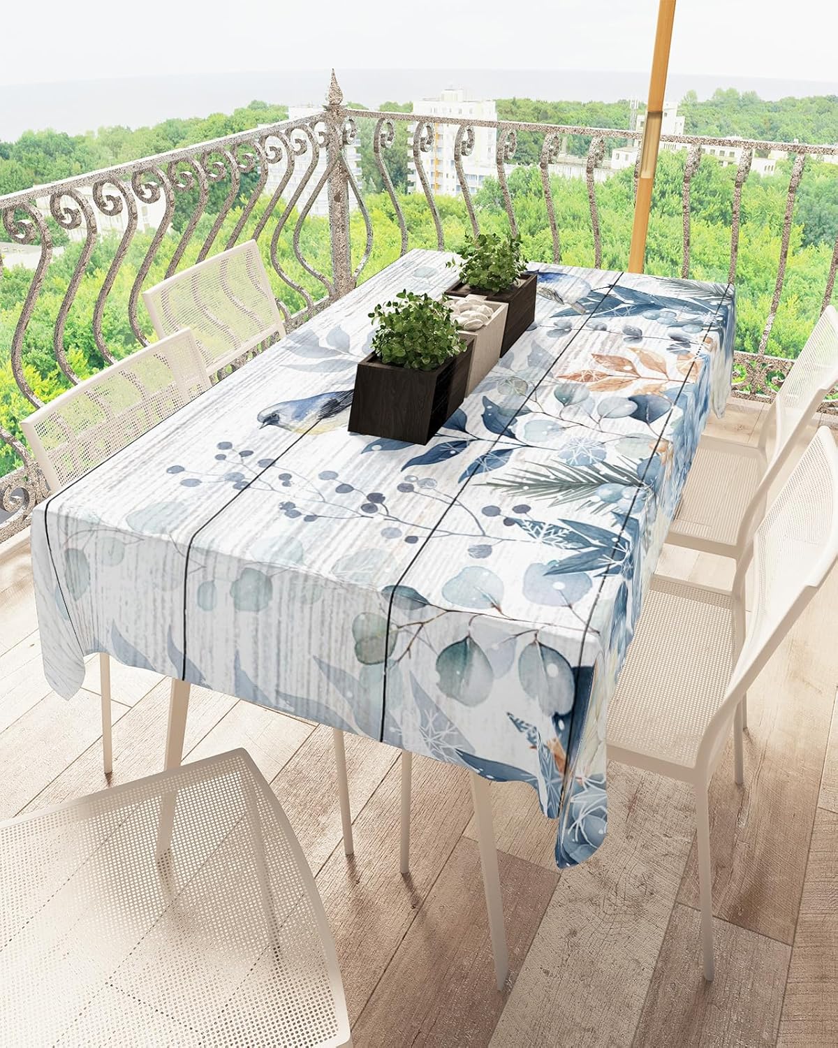 Rustic Christmas Tablecloth Rectangle Table Cloths 60 x 84, Waterproof Tablecloth Outdoor Washable Table Cloth Table Cover for Kitchen Dinning Tabletop Winter Blue Poinsettia Eucalyptus Leaves Berry
