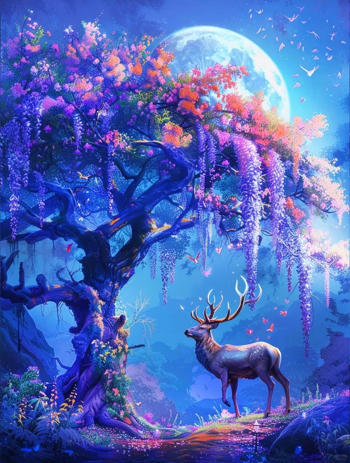 AxiangziK DIY Embroidery Kit Flowering Trees and Deer 11CT 60x80cm