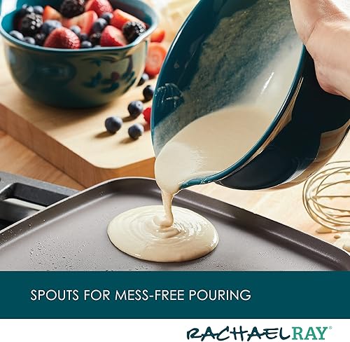 Miniatura 2 de Rachael Ray Ceramics - Juego de cuencos para mezclar con boquilla de vertido, 1 cuarto de galón y 2 cuartos de galón, verde azulado
