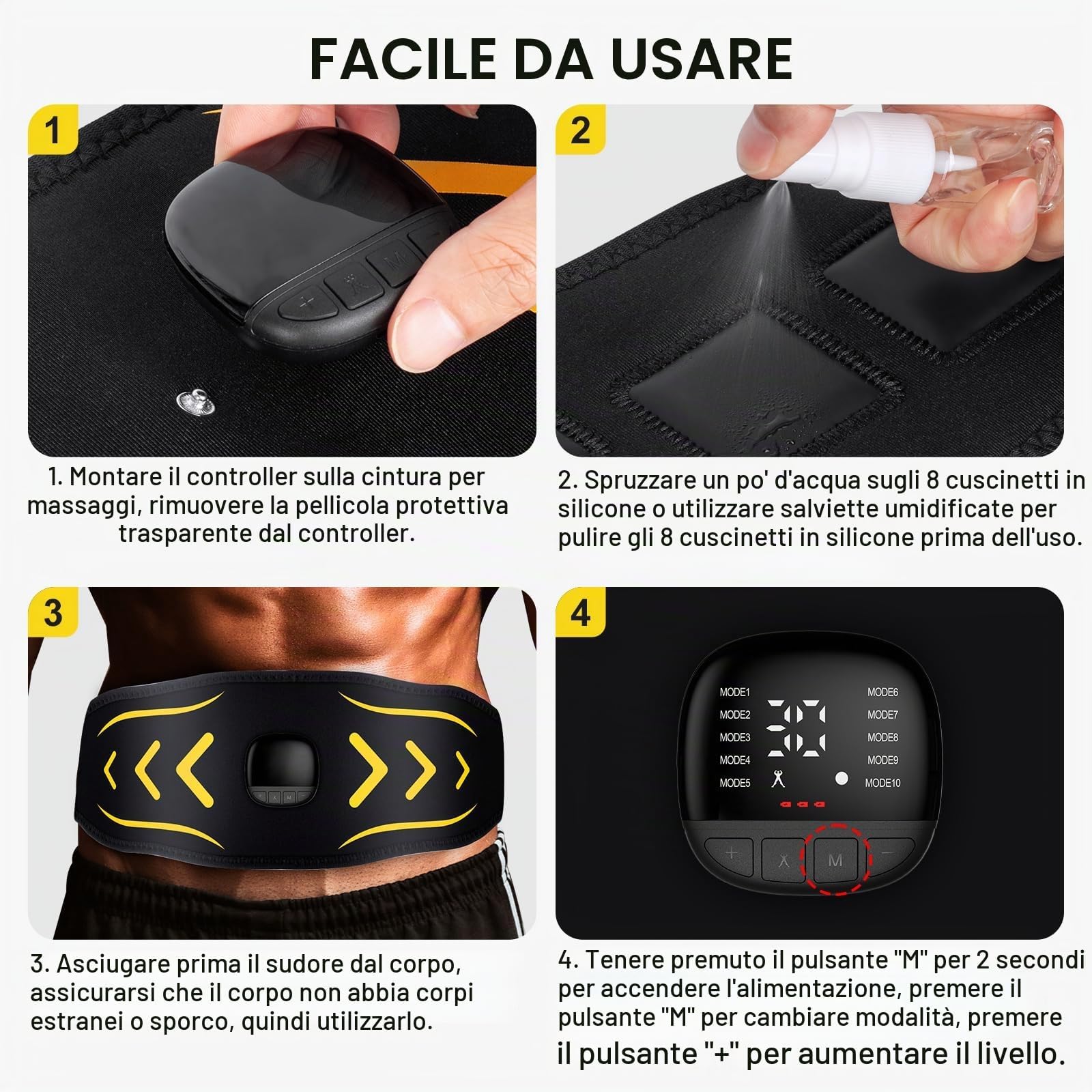 EMS Allenatore Addominale, 10 Modalità & 30 Intensità, USB Ricaricabile
