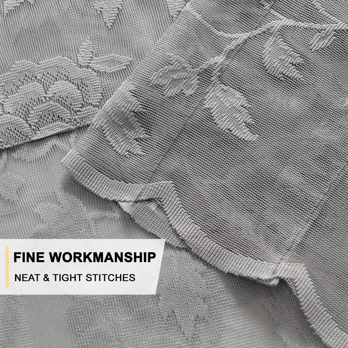 TERLYTEX Grey Lace Curtains 72 Inch Length, Vine Floral Embroidery Sheer Lace Curtains for Bedroom, Classic Rod Pocket Privacy Scalloped Lace Sheer Window Curtain 2 Panels Set, 52 x 72 Inch, Grey