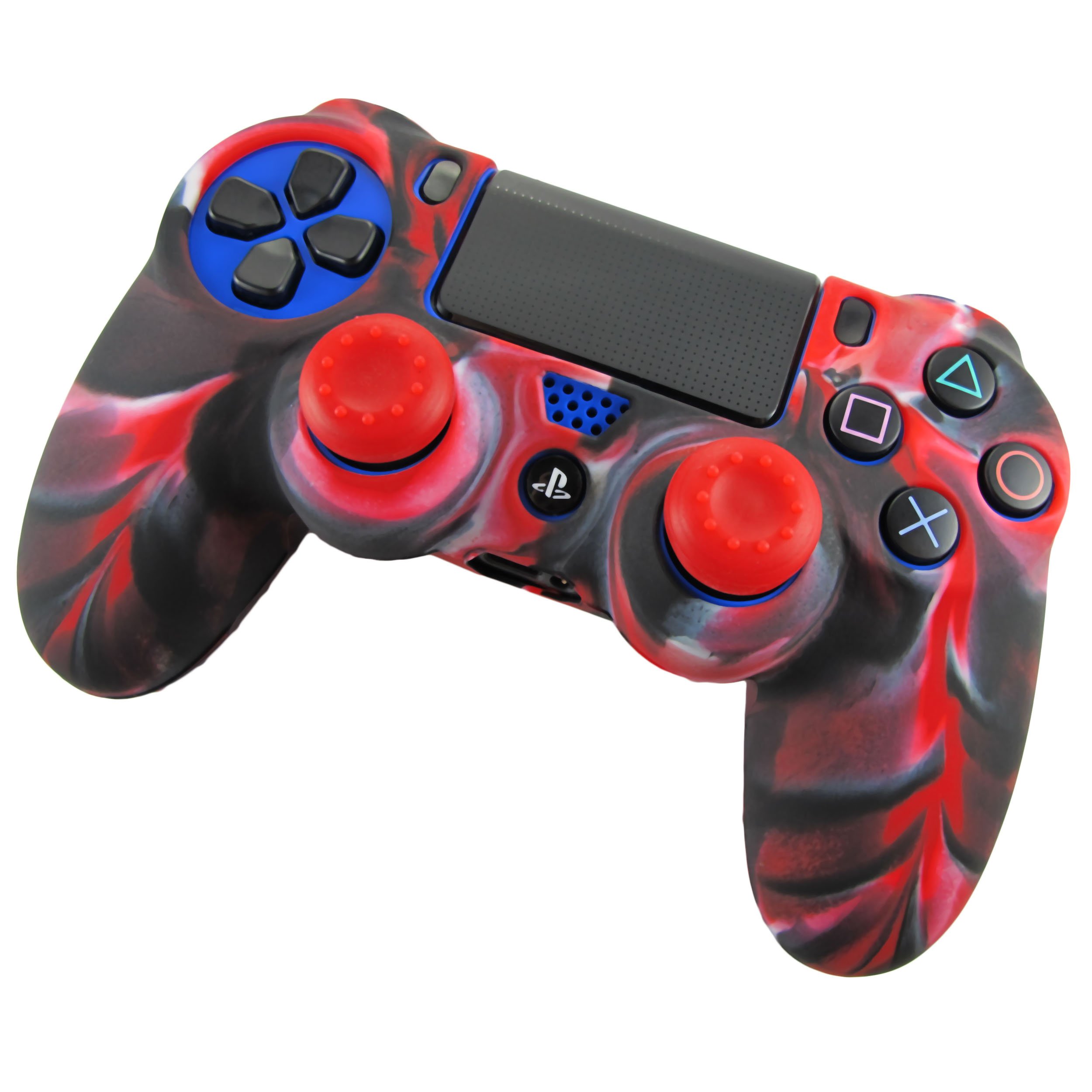 Pandaren® silicone skin for PS4/ SLIM/ PRO controller x 3 + thumb grip x 6 (camouflage red blue green) — view 2
