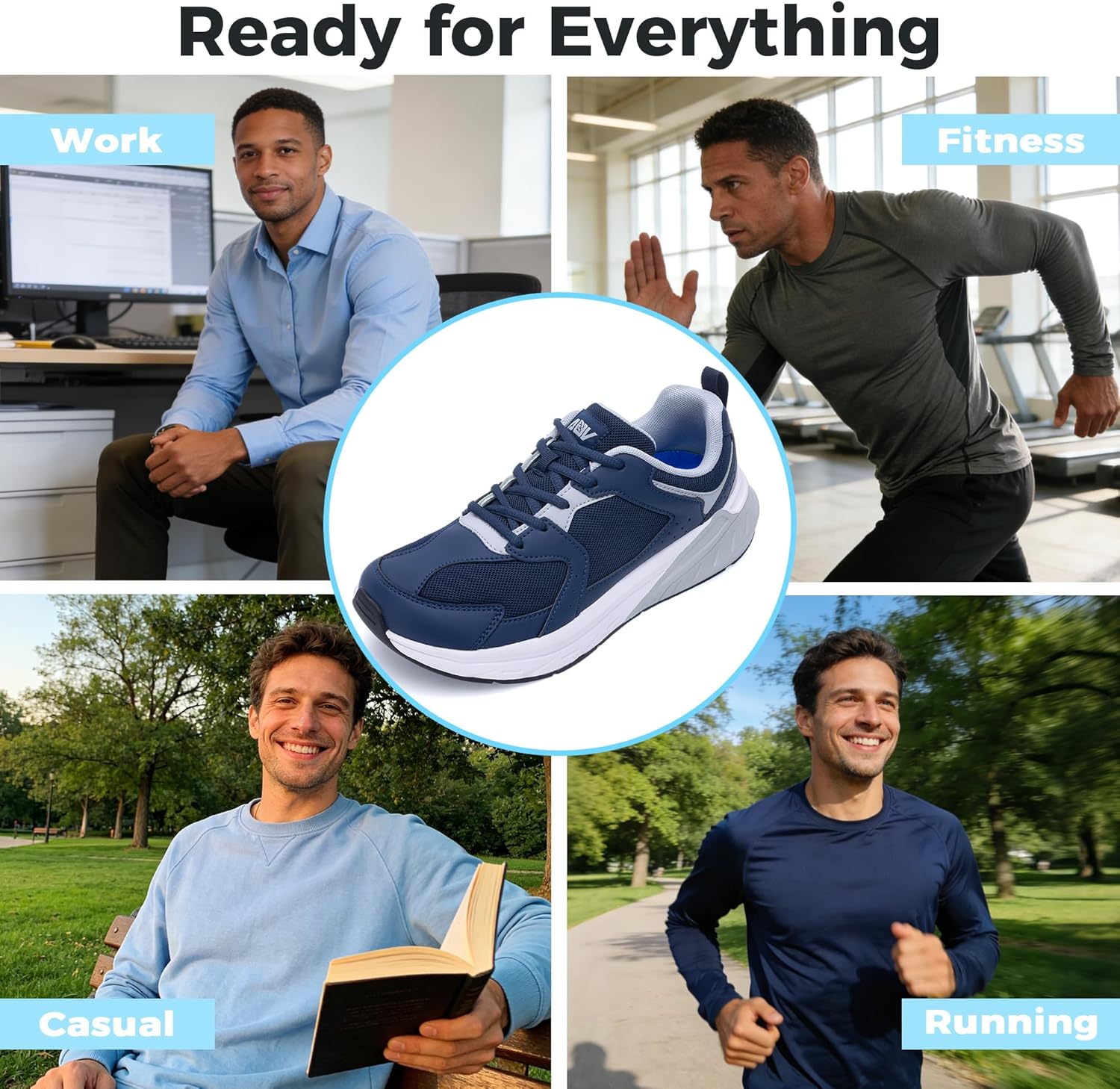 QAUPPE Walking Sneakers for Men Wide Toe Box Arch Support Shoes Plantar Fasciitis Orthotic Shoes Tennis Running Sneakers for Gym Workout Jogging - Image 2