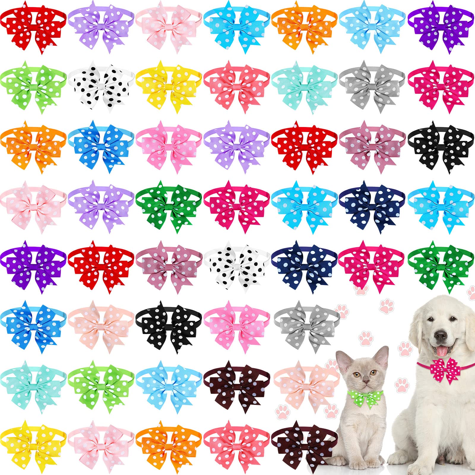 Photo 1 of 2 pack of 50 Pieces Dogs Collar Bow Ties Bulk Polka Dot Puppy Bow Collar Adjustable Dog Bowtie Grooming Cat Neckties PET Accessories for Small Medium Dogs Birthday Holiday Embellishment