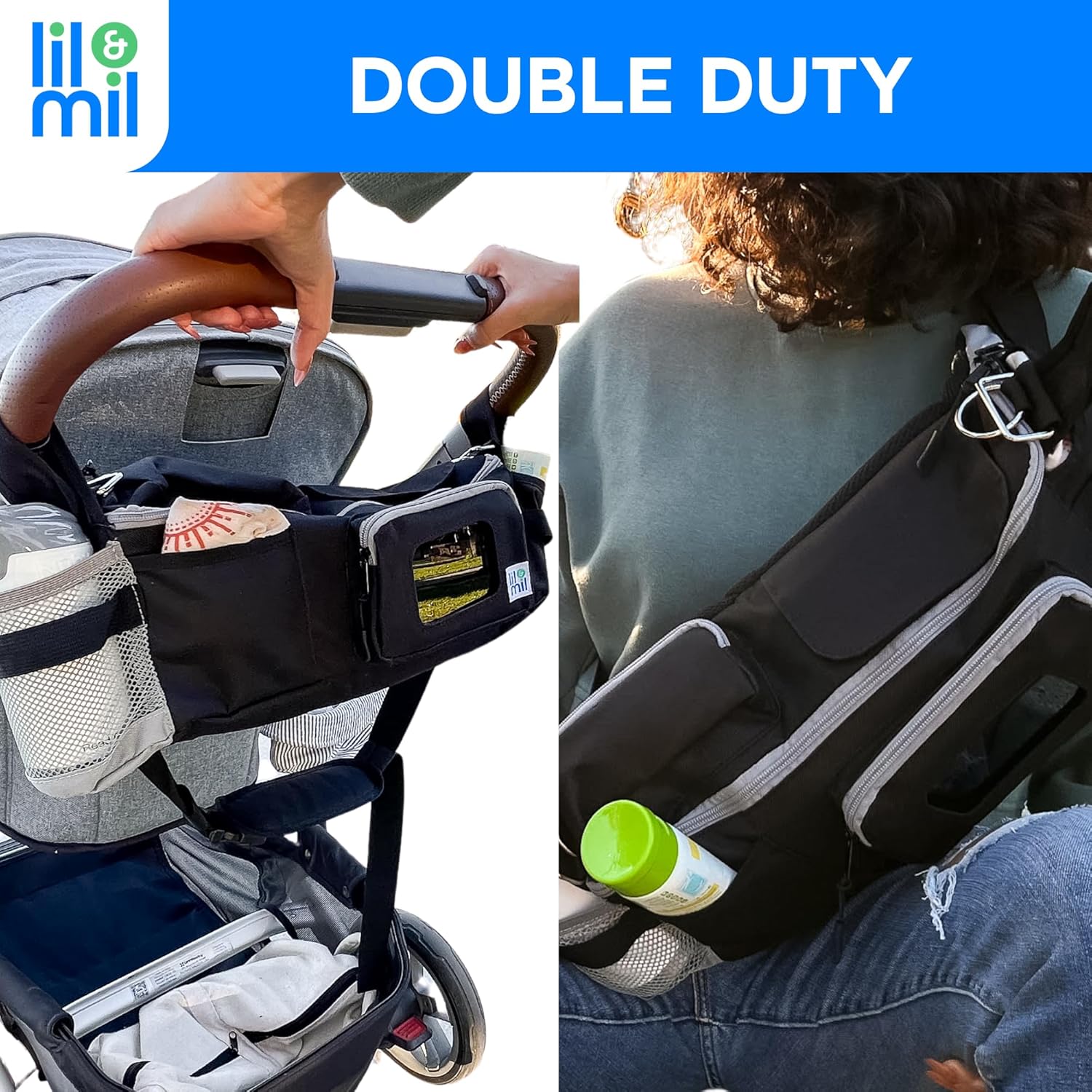 Lil & Mil Crossbody Diaper Bag with Wipes Pocket | Convenient Small Diaper Bag | Doubles as Hanging Stroller Organizer with Cup Holder, Cell Phone Holder & Wipes Pocket - Tot Tote