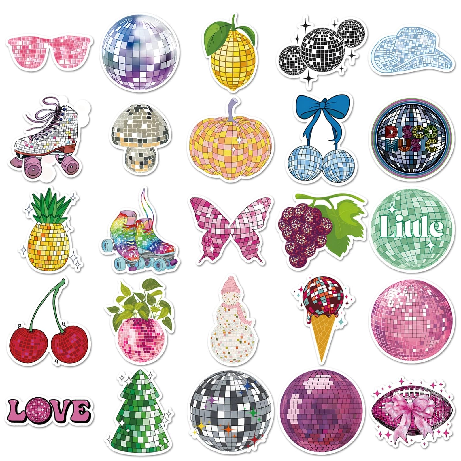 50 Pcs Disco Ball Vinyl Stickers,Disco Graffiti Stickers,Vinyl Waterproof Decals for Kids Teens Girls,Phone Laptop Bottles Skateboard Computer Phone Luggage Guitar Gifts - Image 3