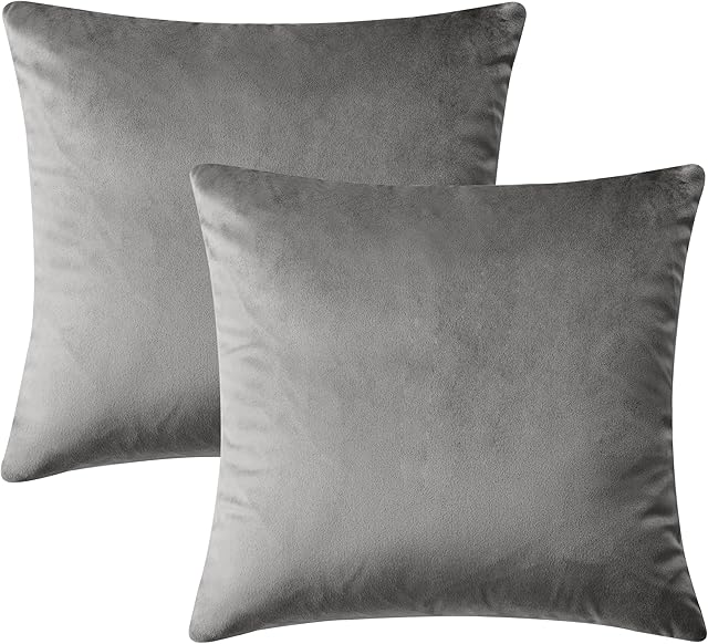 Hafaa Grey Cushion Covers 45 x 45 cm - Crushed Velvet Square Throw Pillow Case - Pack of 2 Decorative Luxury Sofa Cushion Cover for Bedroom, 18x18 Inch