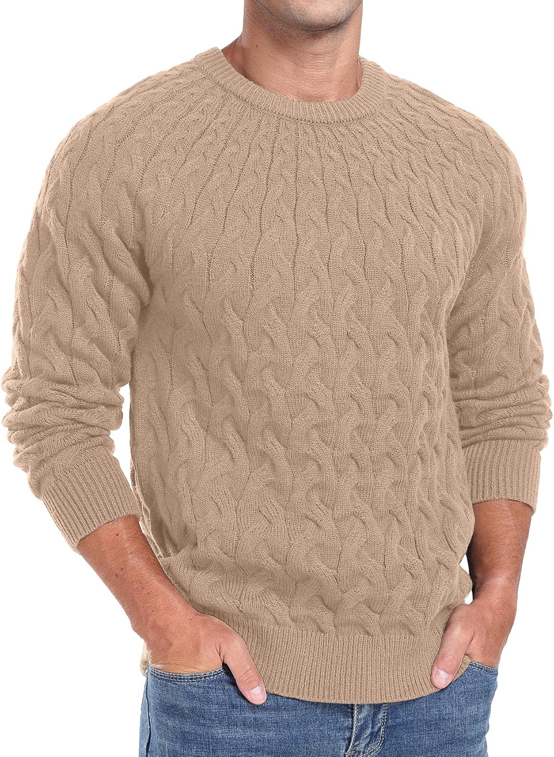 Askdeer Men's Cable Knit Pullover Sweater Long Sleeve Crewneck Sweater Casual Soft Knitted Sweater with Ribbing Edge - Image 4