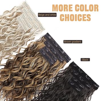 Clip In Hair Extensions, 4PCS 16 inch Short Curly/Wavy Hair Extensions Clip Ins Soft Synthetic Lightweight, Invisible Lace Weft Natural Volume Hairpieces for Women (Choc Brown Highlights)