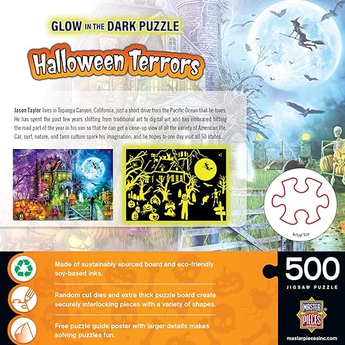 Miniatura 3 de MasterPieces Rompecabezas de 500 piezas que brillan en la oscuridad para Halloween, terrores de Halloween, 15 x 21 pulgadas
