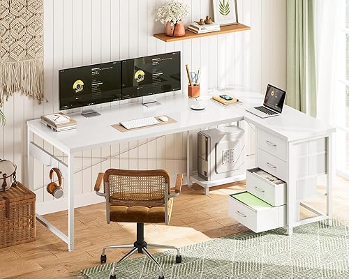 Miniatura 2 de ODK Escritorio en forma de L de 61 pulgadas con 4 cajones, escritorio esquinero reversible con almacenamiento, mesa de juegos con tomas de