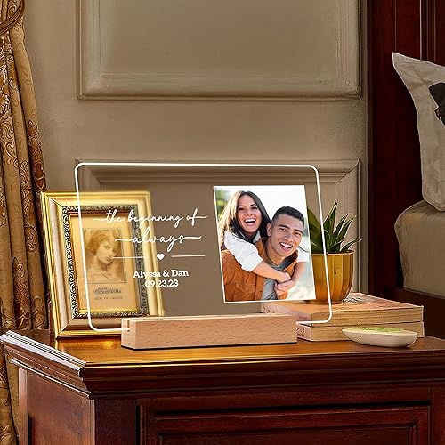 Miniatura 8 de Marco de fotos acrílico, placa de fotos LED personalizada, luz nocturna de foto personalizada, regalos de boda para ella, regalos de compromiso,