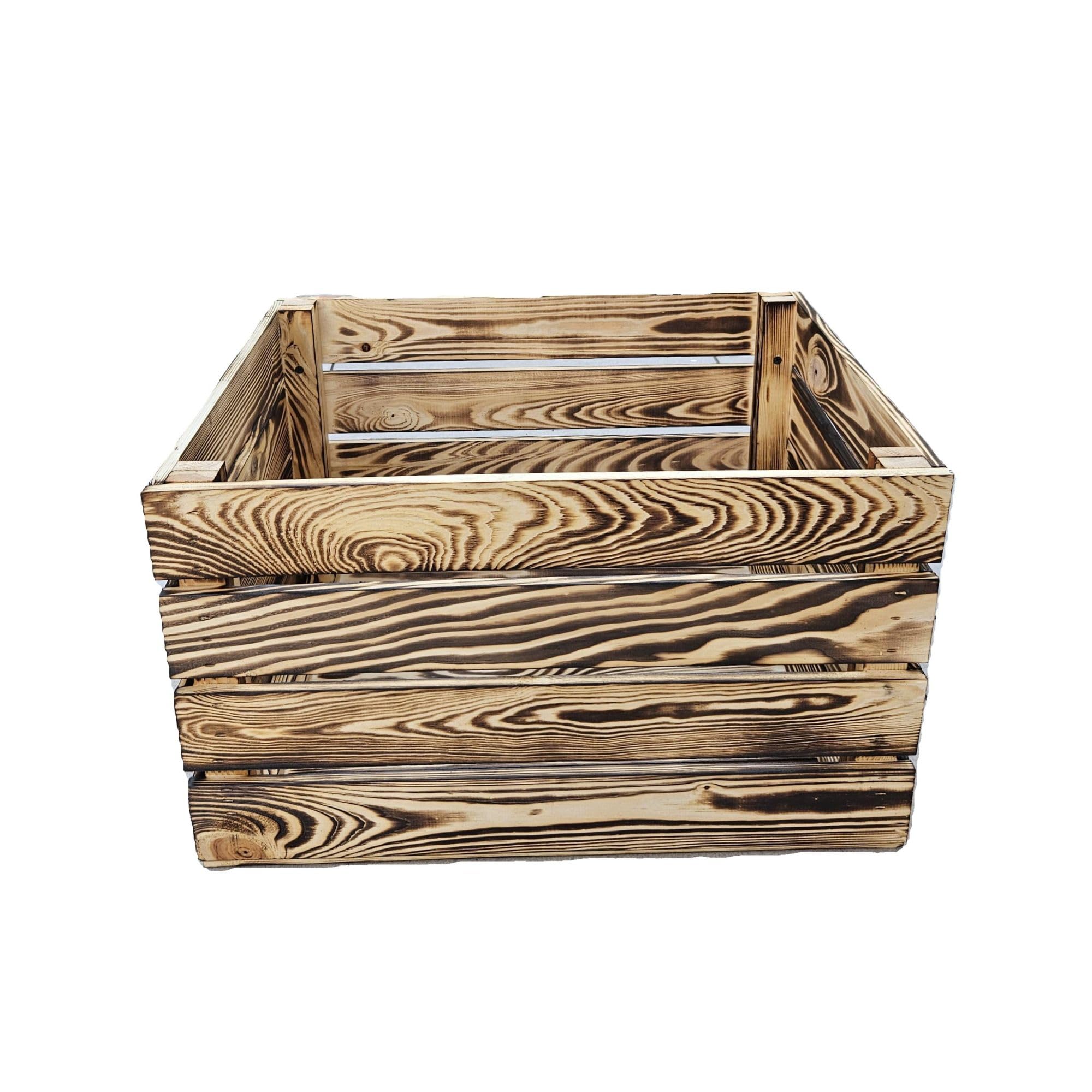 7-er Set Vintage Holzkisten Geflammt – 50x40x30 cm (3 Stück) & 40x30x25 (4 Stück) cm – Weinkisten & Obstkisten im Used-Look – Dekokisten & Regale – Holzboxen als Möbel & Aufbewahrung – Rustikale Deko