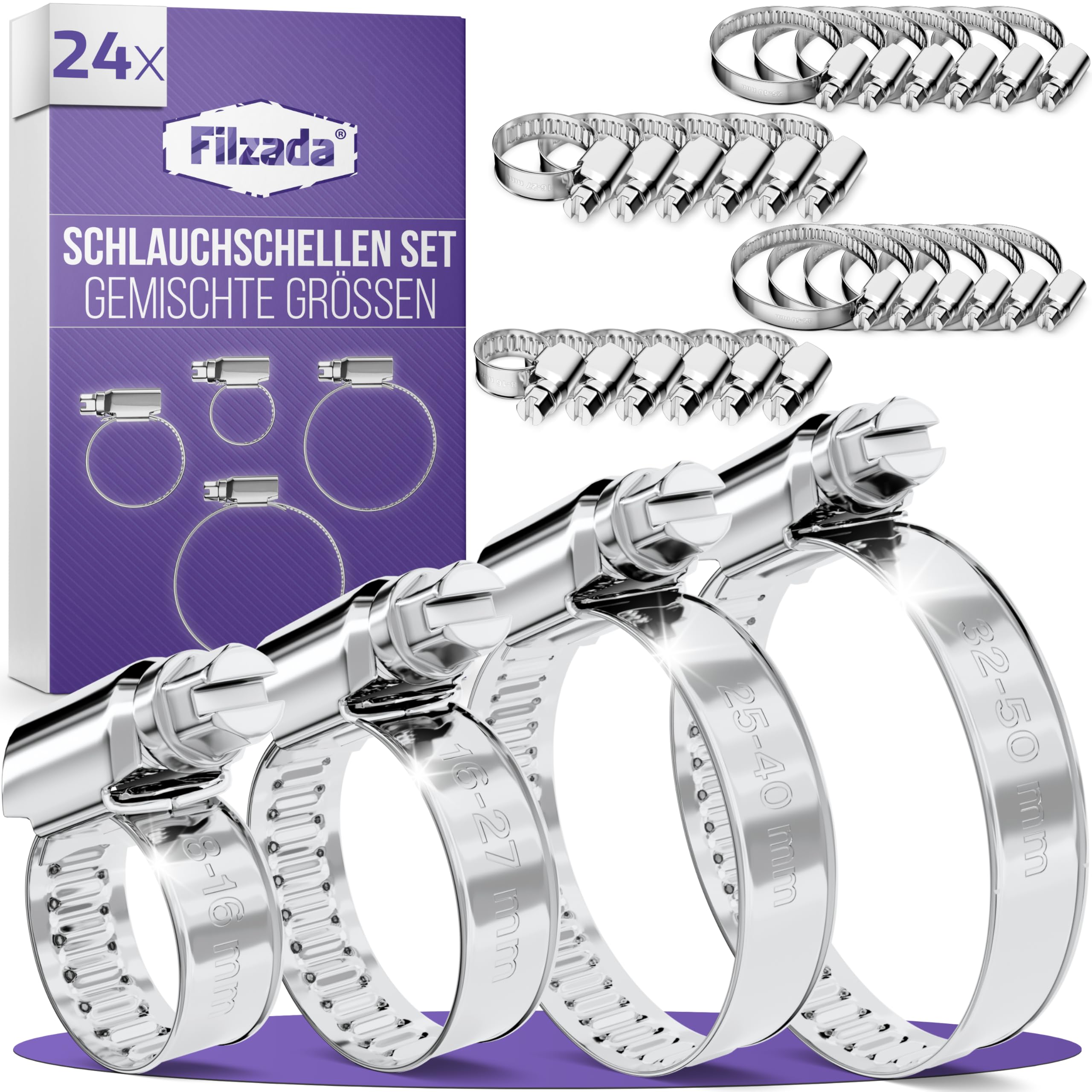 8 Stück Edelstahl-Schlauchschellen, Verstellbar 100–120 Mm – 304 Edelstahl, 9 Mm Breit, Für Waschmaschine, Pool, Auto