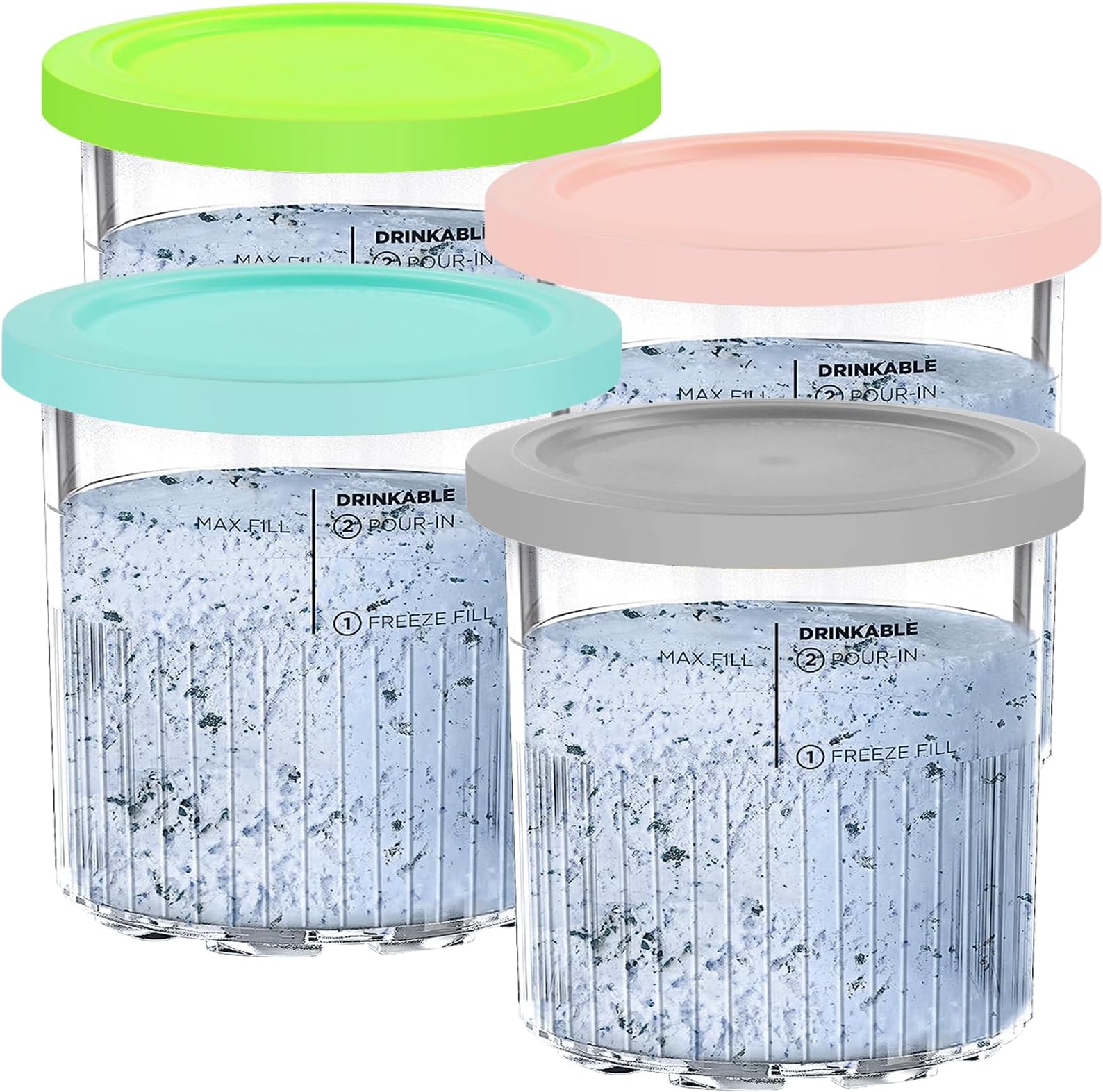 YQL24oz Containers Replacement for Ninja Creami Deluxe Pints and Lids,Extra Pint Compatible with Ninja NC500 NC501 Series Creami Deluxe ice Cream Makers Dishwasher Safe(4 Color)