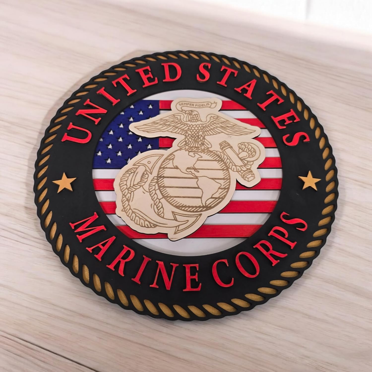 Marine Corps Handcrafted 3D Wooden United States Miliary Sign – 12"x12"