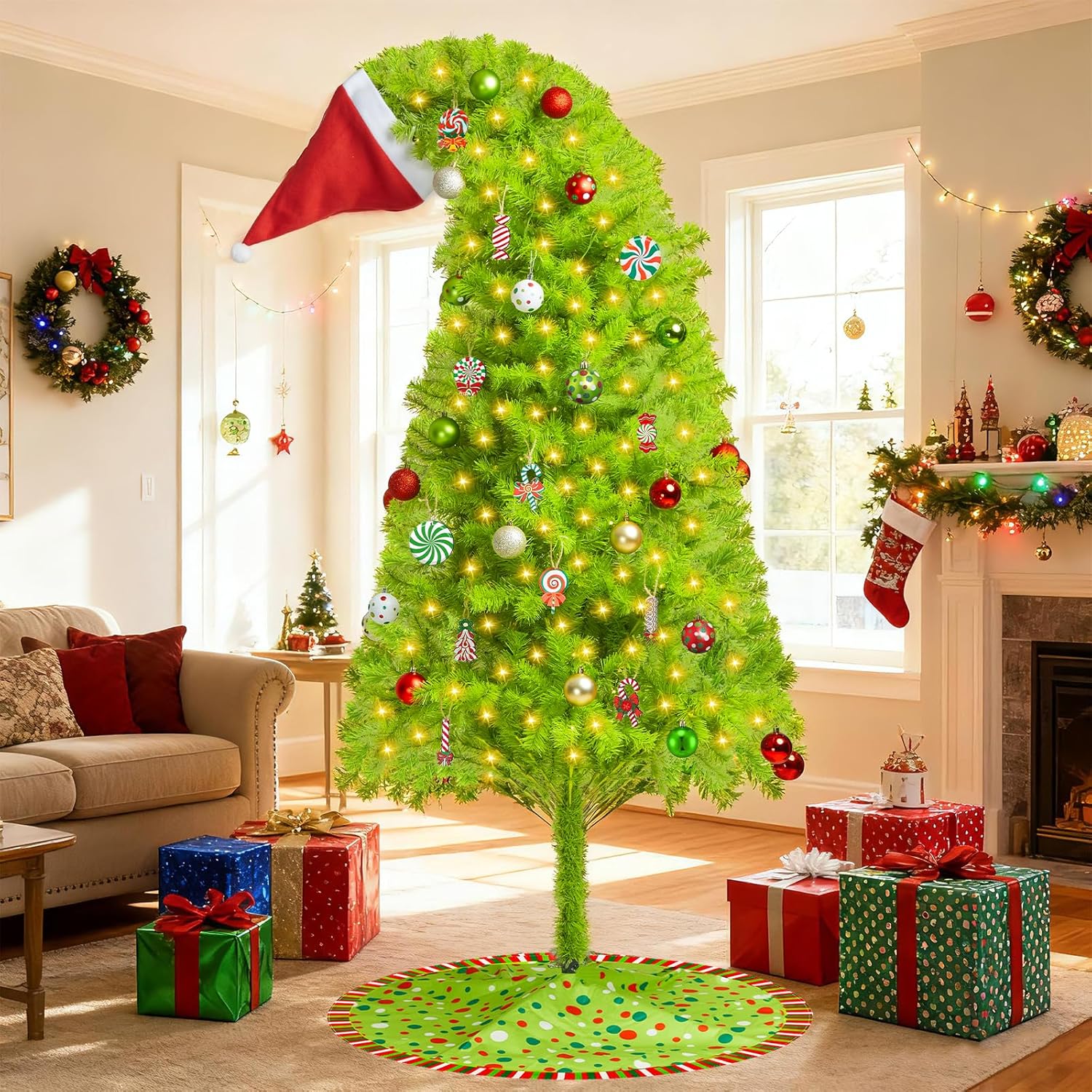 6ft Whimsical Christmas Tree, Bendable with LED Lighted Unique Holiday Tree for Indoor Outdoor Home Decor