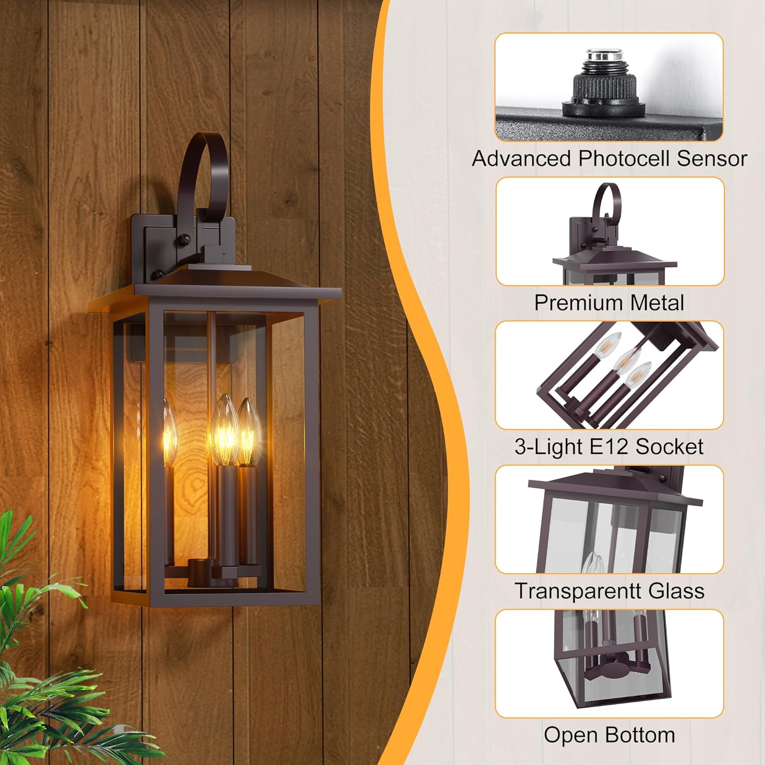 Oil Rubbed Bronze Dusk to Dawn Outdoor Wall Light, 20" Large Exterior Lighting Fixtures, Modern Porch Light, Waterproof Outside Wall Sconce for House Porch Patio