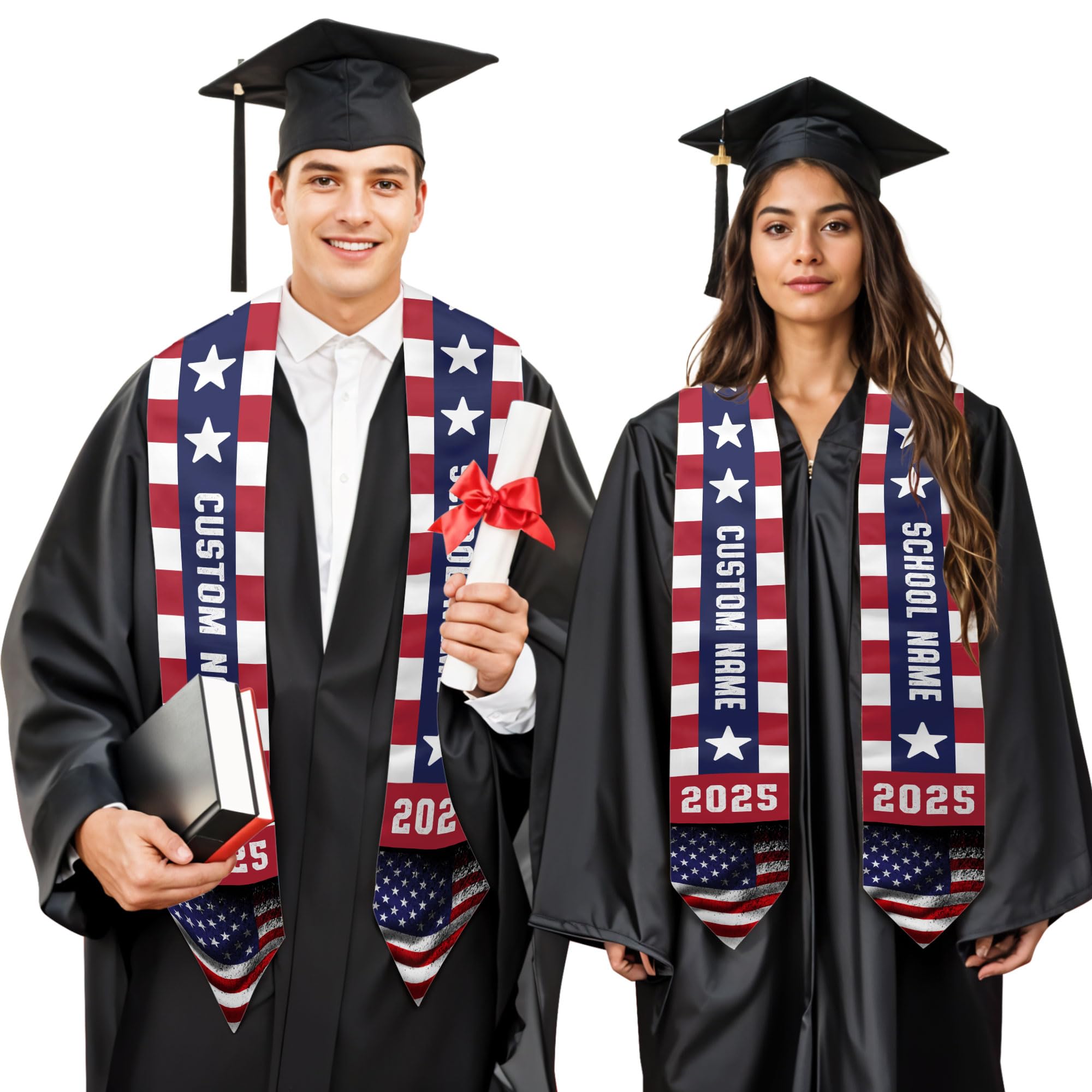MonkeyVan Personalized USA Graduation Sash, Class of 2025 American Flag Stole Custom Stole for College High School University M8