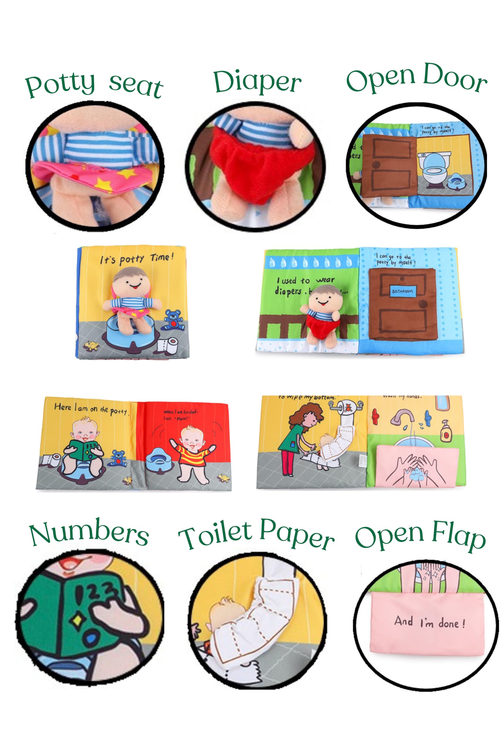 LLika My Quiet Book for Toddlers 1-3 - Cloth Books for Babies 6-12 Month Old. Sensory Books for Babies 6-12 Months. Newborn Toys Touch and Feel Books for 6 Months Old. Busy Book (Potty time) 3