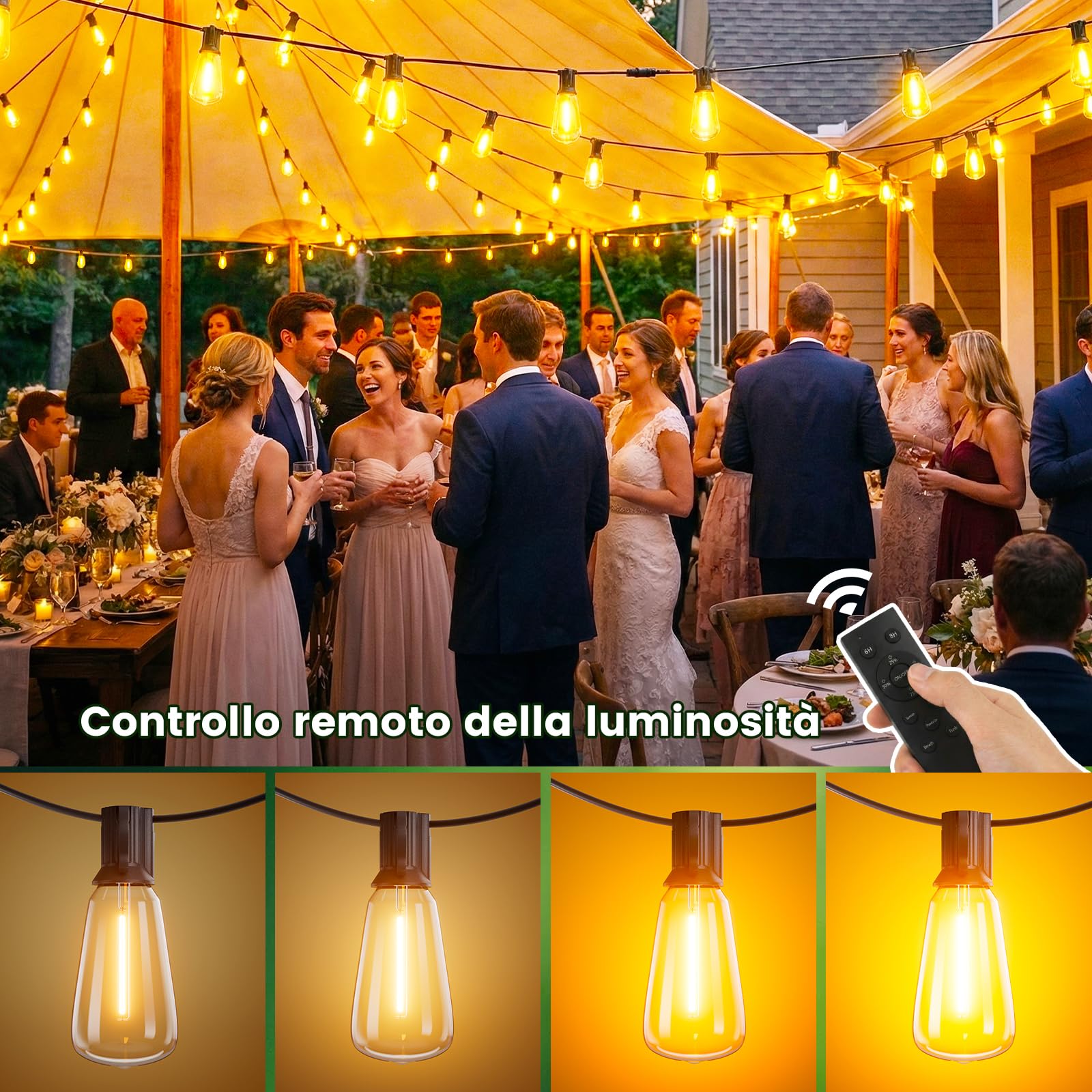 Yuusei Catena Luminosa Esterno, 20M Luci da Esterno Giardino, Telecomando | IP45 Impermeabili, 24+1 ST38 Lampadine LED Globo Infrangibili per Gazebo, Balcone, Pergolato, Patii, Matrimoni e Feste