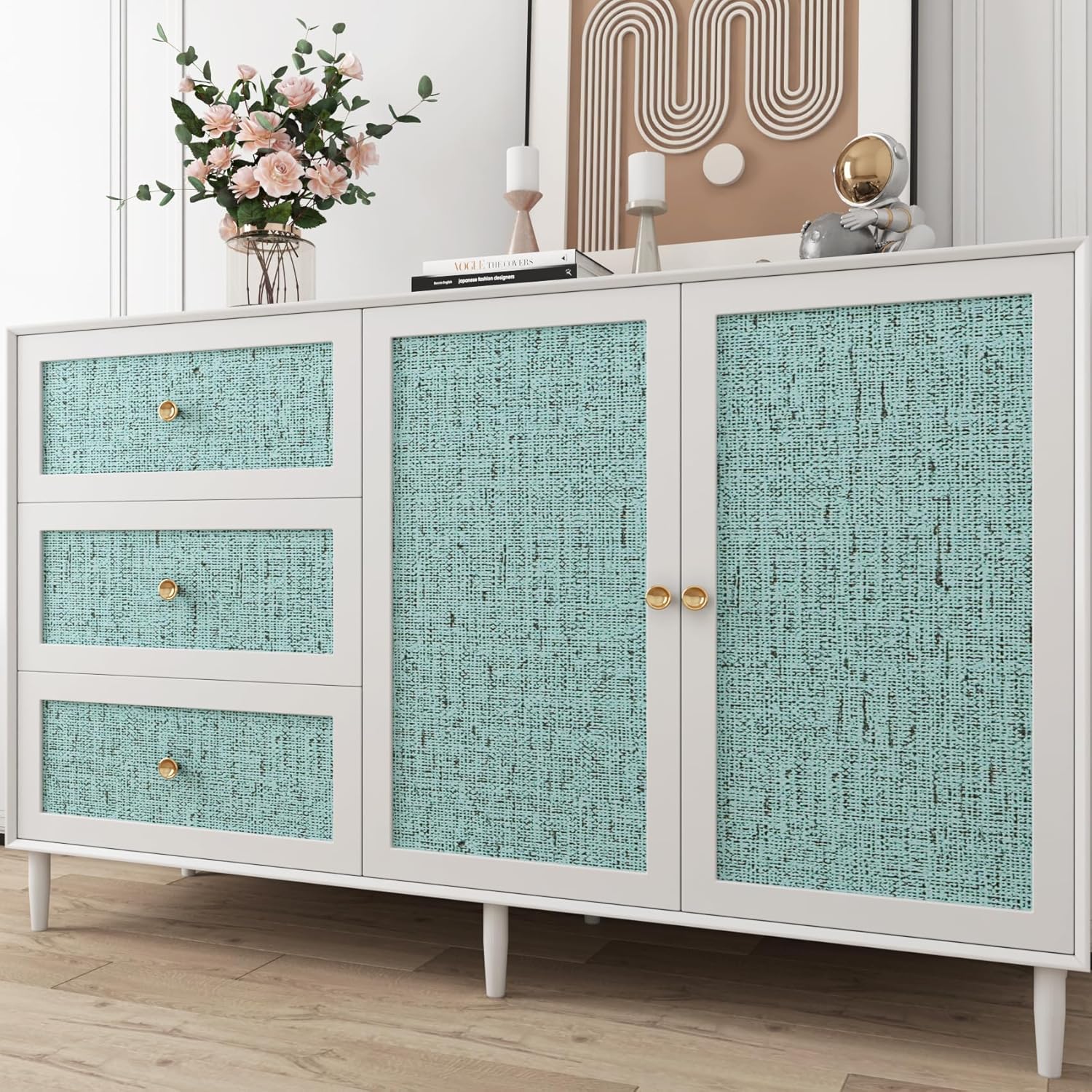 Decotalk Textured Wallpaper Peel and Stick Green Textured Wallpaper Removable Green Grasscloth Vinyl Stick and Peel 17.7"x200" Teal Grass Cloth Contact Paper for Bedroom Grasscloth Wall Paper