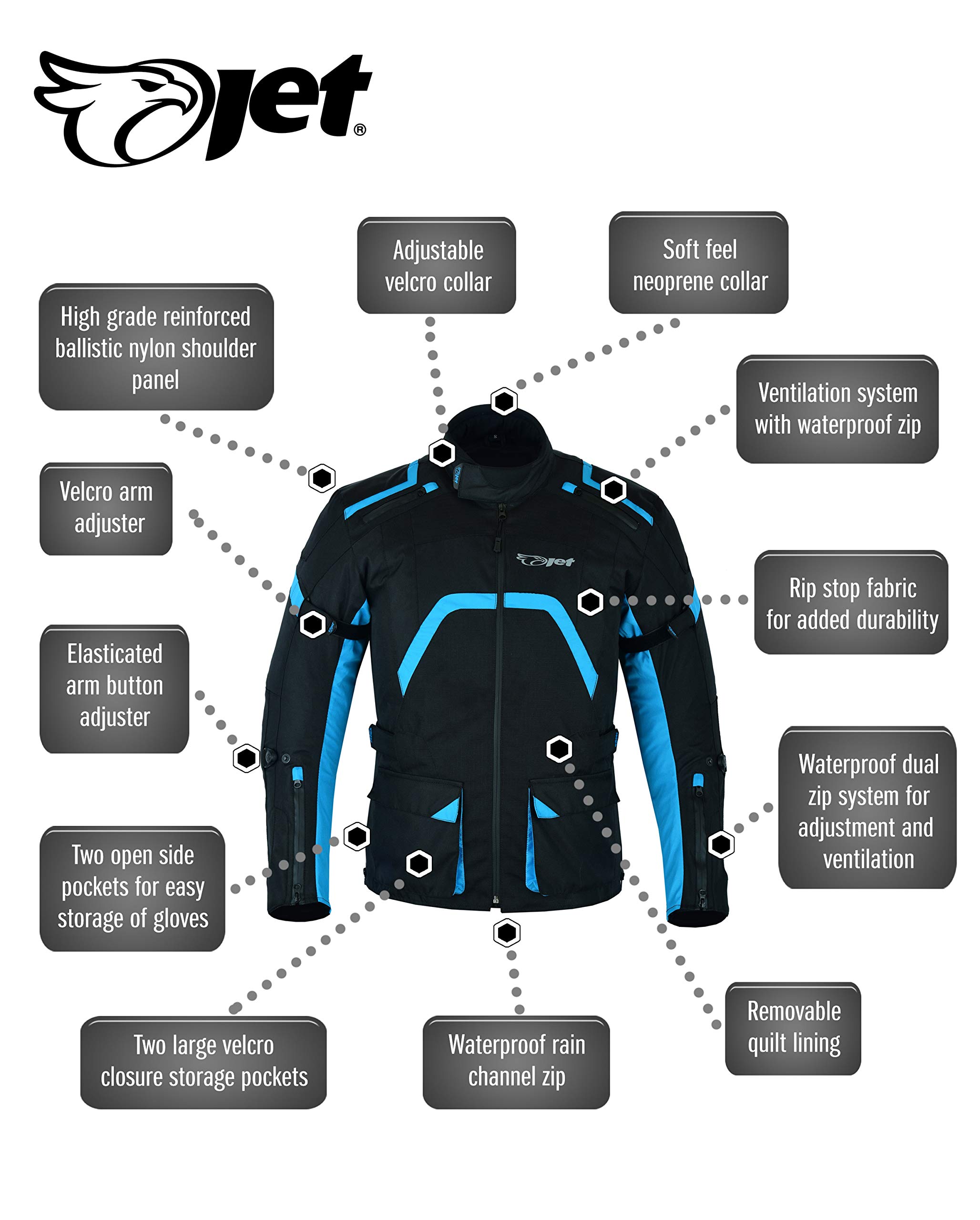 Jet Chaqueta Moto Hombre Textil Ventilación con Protecciones Reflexivo Cremalleras impermeables Verano Invierno Múltiples puntos de ajuste ARMADA