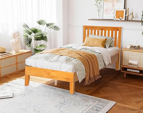 Miniatura 17 de MKDLUFEI Marco de cama de madera, cabecera y marco King con cabecera completa, marco de cama de madera con 14 listones de madera fuertes, cama de