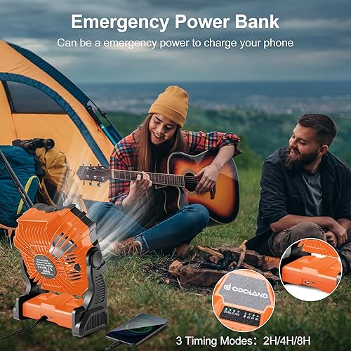 Miniatura 7 de Odoland Ventilador de campamento de 20000 mAh, ventilador de nebulización portátil con luz, ventiladores de tienda Mister recargables a pilas con
