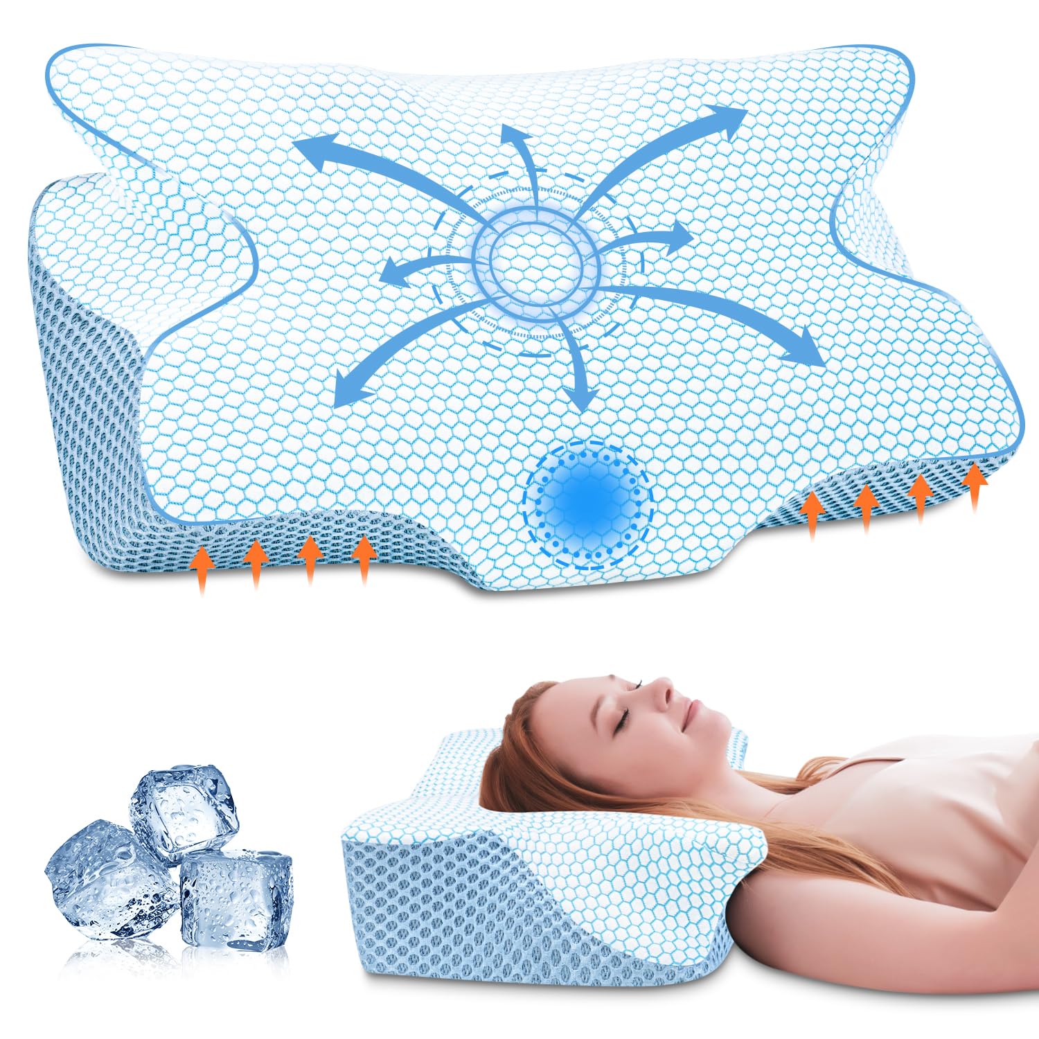 Anvo Cervical Pillow for Neck Pain Relief, Memory Foam Pillows for Neck and Shoulder Pain, Orthopedic Ergonomic Design for Sleeping, Suitable for Side Back and Stomach Sleeper, Grey Firm