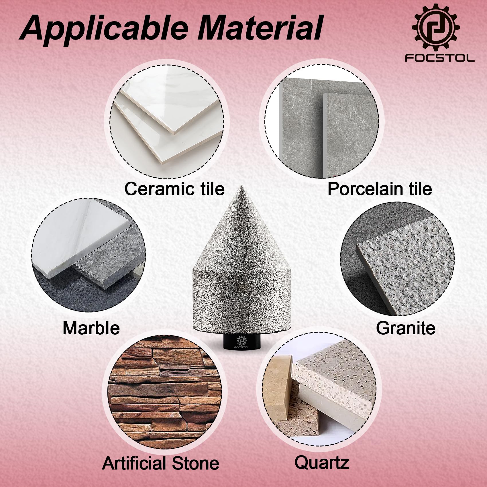 Brocas Chaflán Biselado Diamante 50mm - FOCSTOL Broca Fresado Diamante para Porcelánico Cerámica Mármol Granito M14 Rosca