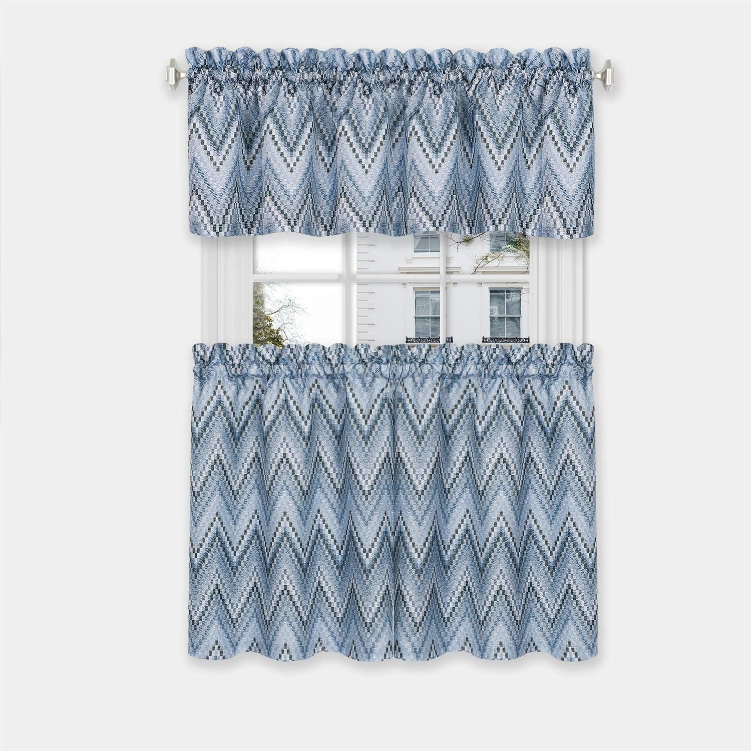 ACHIM Home Furnishings, Ice Blue Avery Window Curtain Tier Pair and Valance Set, 58"x24" (AVTV24IB12)
