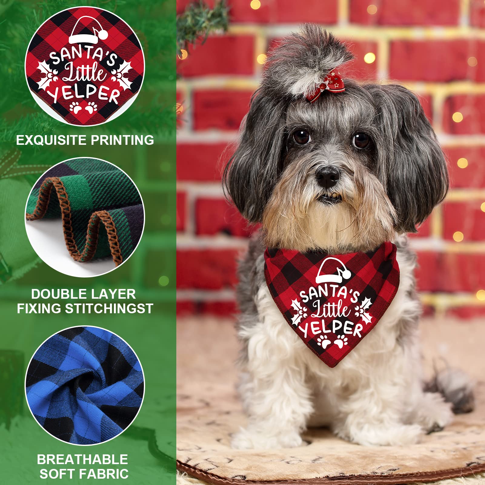 4 Pack Christmas Dog Scarves - Plaid Triangle Bandanas for Small to Large Dogs and Cats - Holiday Pet Accessories Gift Set