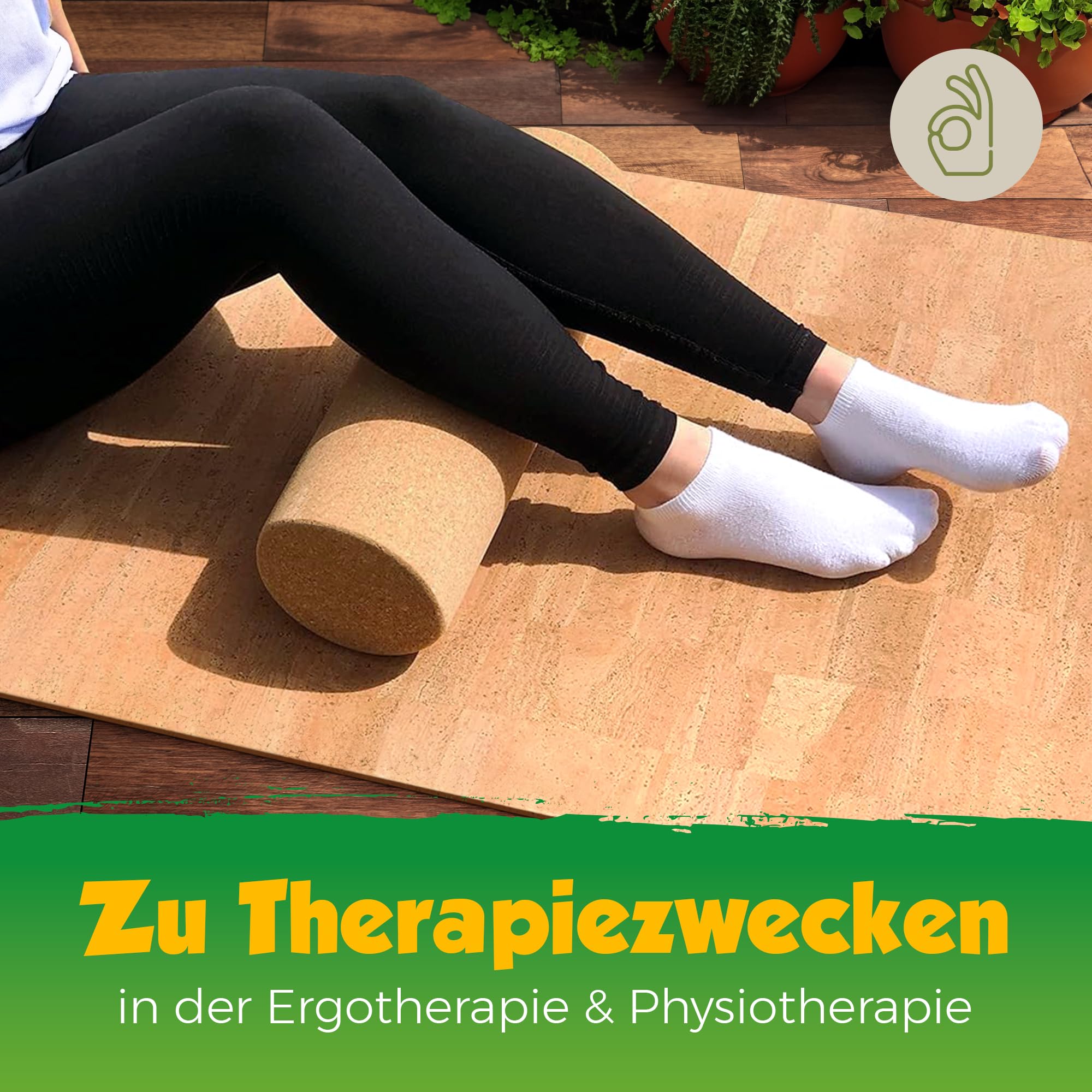 Faszienrolle aus Kork XL – Selbstmassage-Rolle für die Faszien – Fitnessrolle für Yoga Pilates Gymnastik Physiotherapie – Trainingsgerät zur Stärkung des Bindegewebes | 45 cm lang, Durchmesser 15 cm