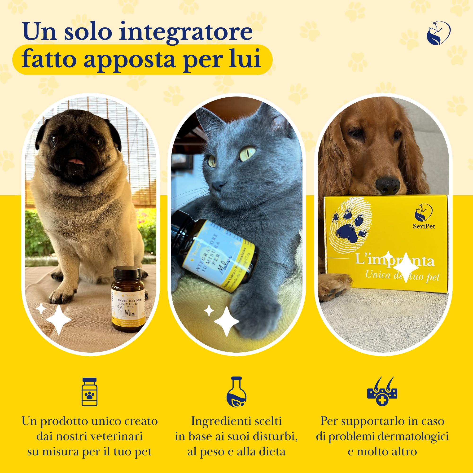 Integratore Dermatite e Perdita di Pelo Personalizzato per gatto con Prurito - Integratore per la cura della pelle e del pelo - Prodotto Naturale Made in Italy - 30 Capsule da 580gr