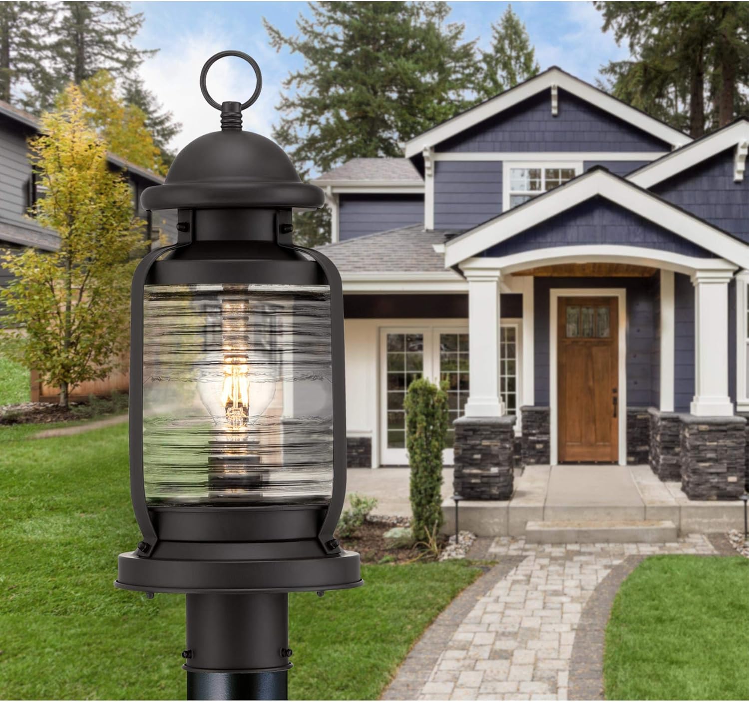 Westinghouse 6113300 Weatherby Rustic/Arts & Crafts One-Light Outdoor Post-Top Fixture, Weathered Bronze Finish, Clear Glass
