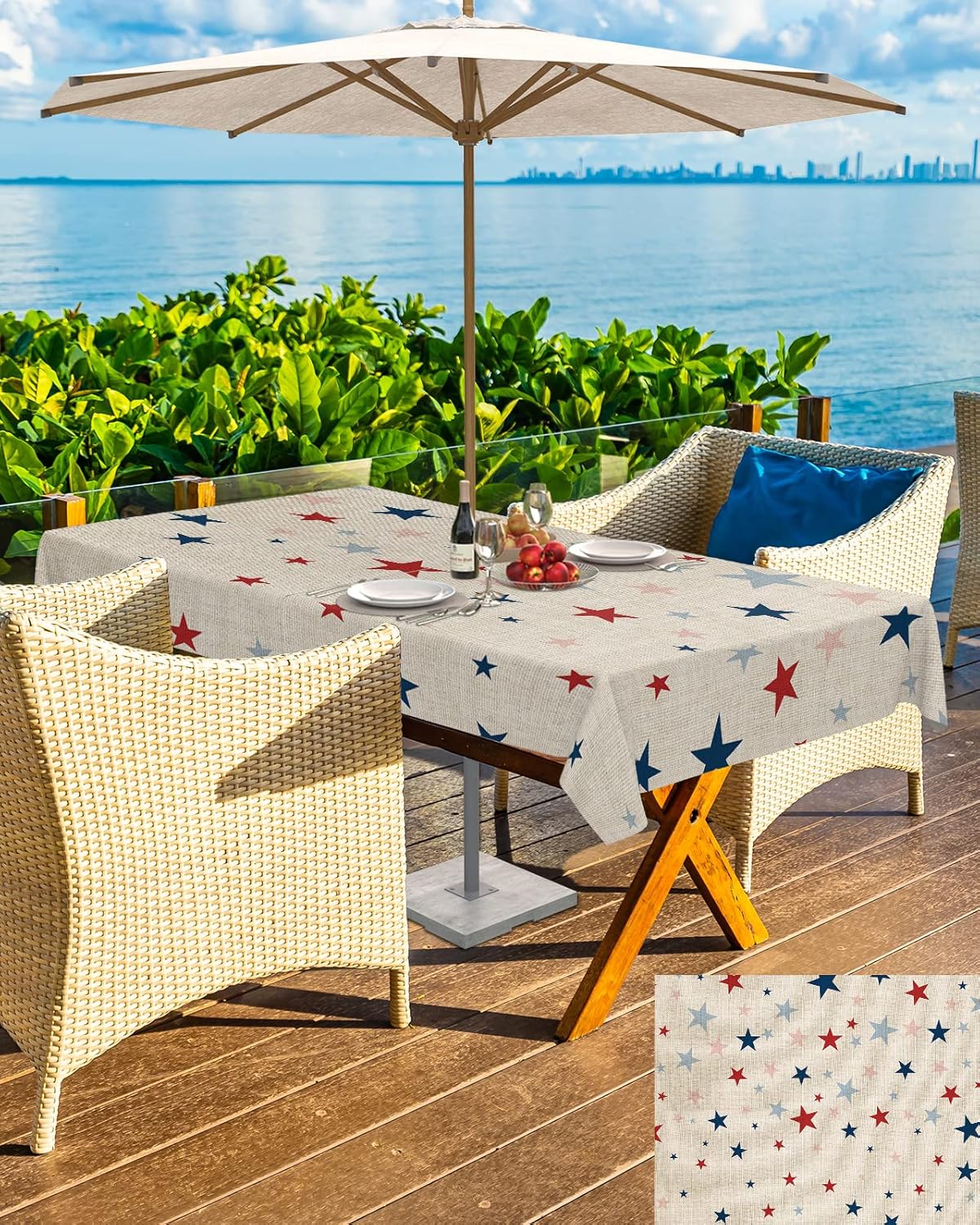 Rectangle Outdoor Table Cloth 60x84 Inch Classic American Flag Retro Style Tablecloth with Umbrella Hole, Zipper Table Cover Waterproof Stain Resistant Tablecloths for Patio Party Picnic