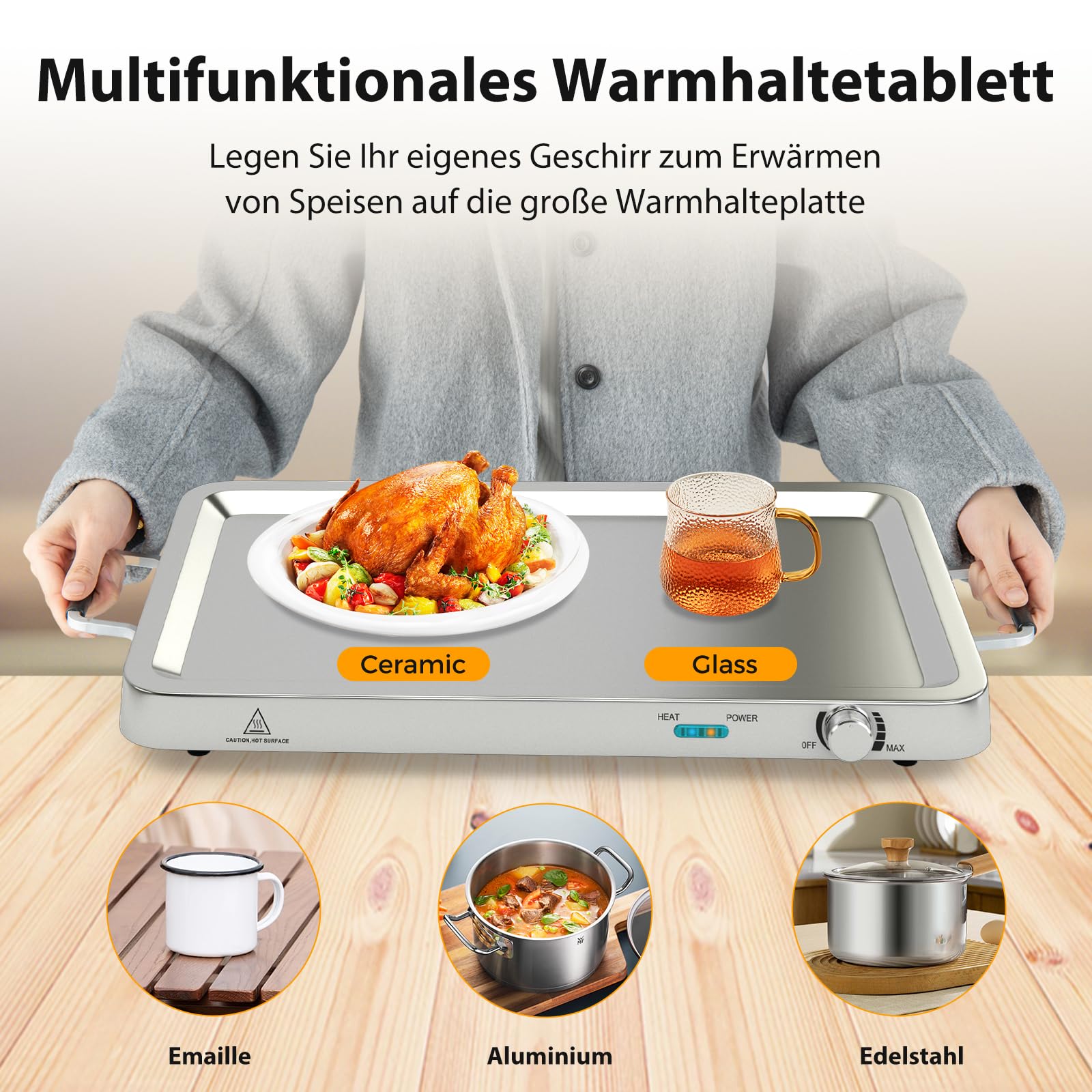 SOARS Warmhaltebehälter elektrisch 450 W, 9L Edelstahl Chafing Dish, 50-150 °C, Buffetwärmer