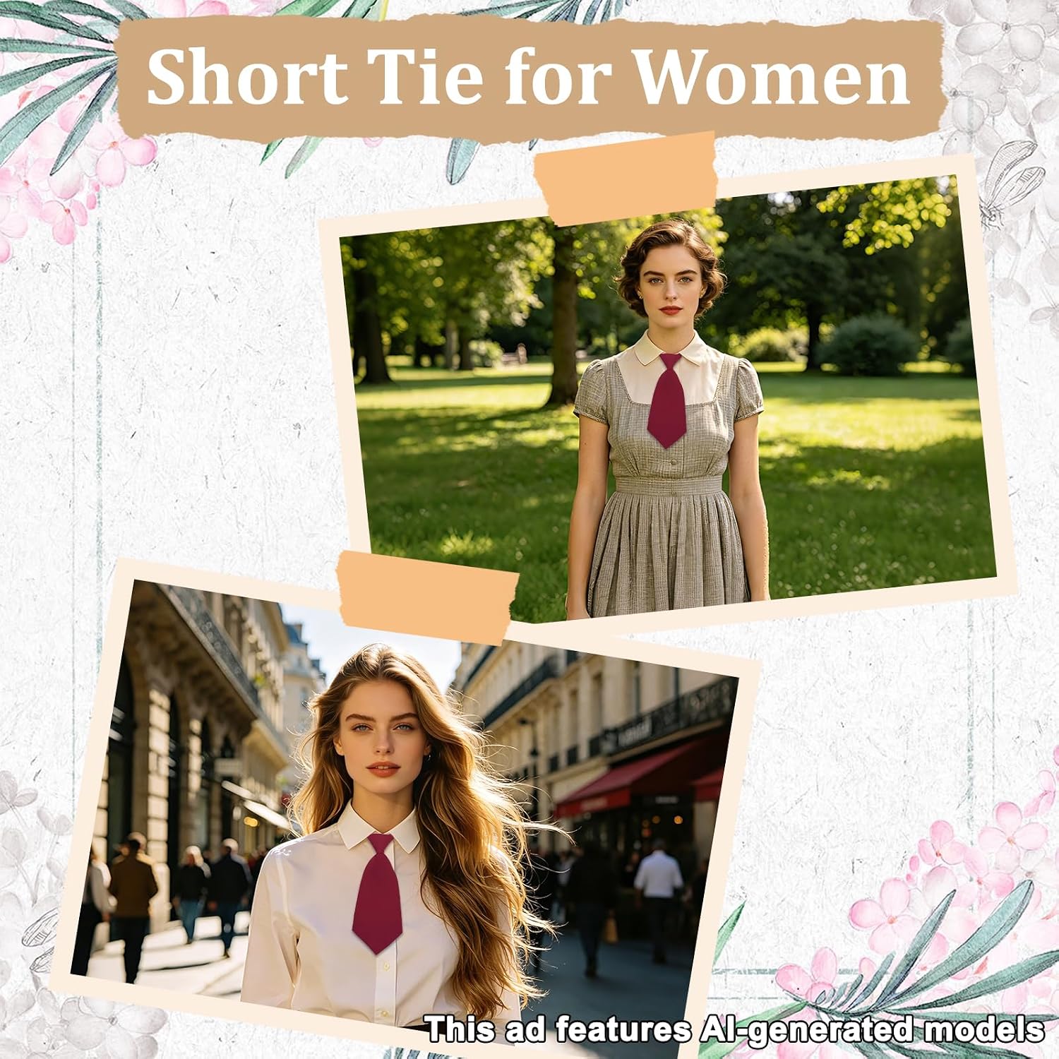 Pre-Tied Ties for Women Adjustable Short Tie for Prom Cosplay Daily | Classic Solid Color, Buckle Fastening, 8.3" X 3.3", Short Length Pre-tied Necktie, For Business Office Daily Formal Wear