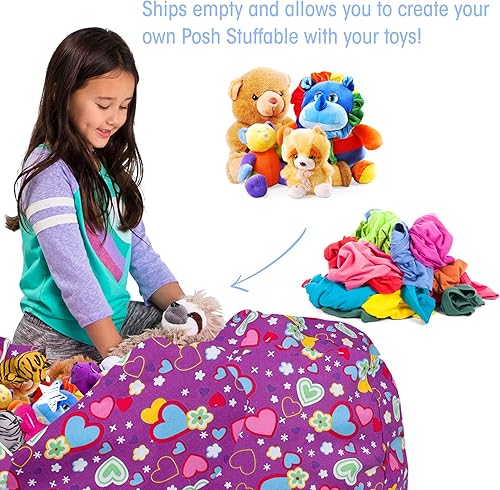 Miniatura 16 de Posh Funda de Silla Puf Rellenable para Almacenamiento de Animales de Peluche para Niños - Organizador de Juguetes Infantiles, Grande-38 - Lona