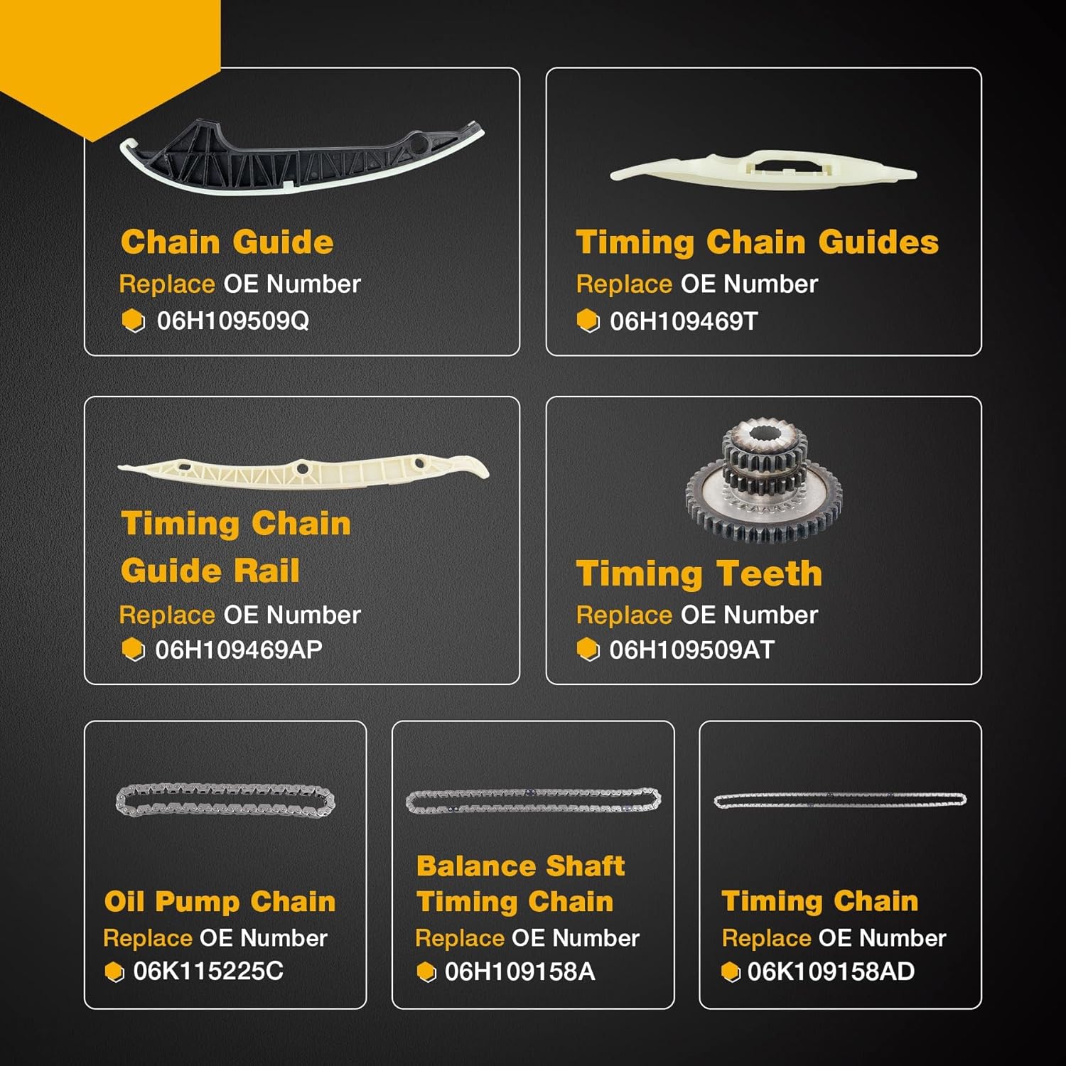 1.8T 2.0T EA888 Engine Timing Chain Set With Upper Front Timing Cover, Compatible with 2009-2017 Audi Q5 A4 S4 TT A3 A6 2006-2017 Volkswagen Jetta Golf Passat, Replace# 06H103269H 06H109210AG