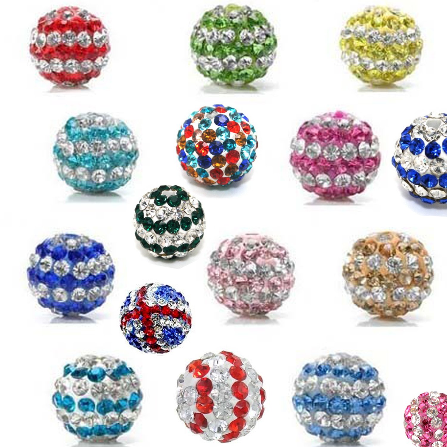 RUBYCA Pave Czeska kryształowa kula dyskotekowa glina koraliki pasują do biżuterii Shamballa (100 szt., 10 mm, różne kolory)
