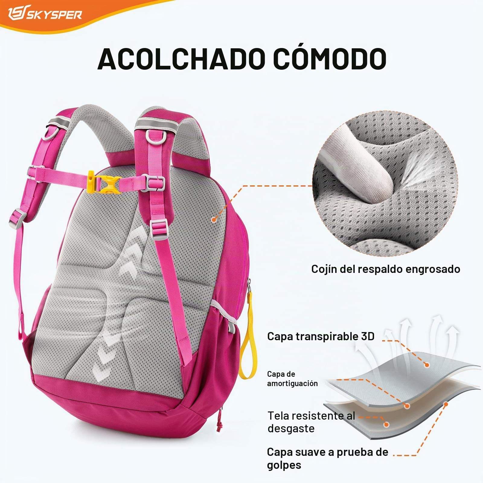 SKYSPER Mochilas Infantiles 12L Cómoda para Niños y Niñas de 6-10 Años Mochila Escolar y Mochila para Jardín de Infantes y Actividades al Aire Libre como Senderismo